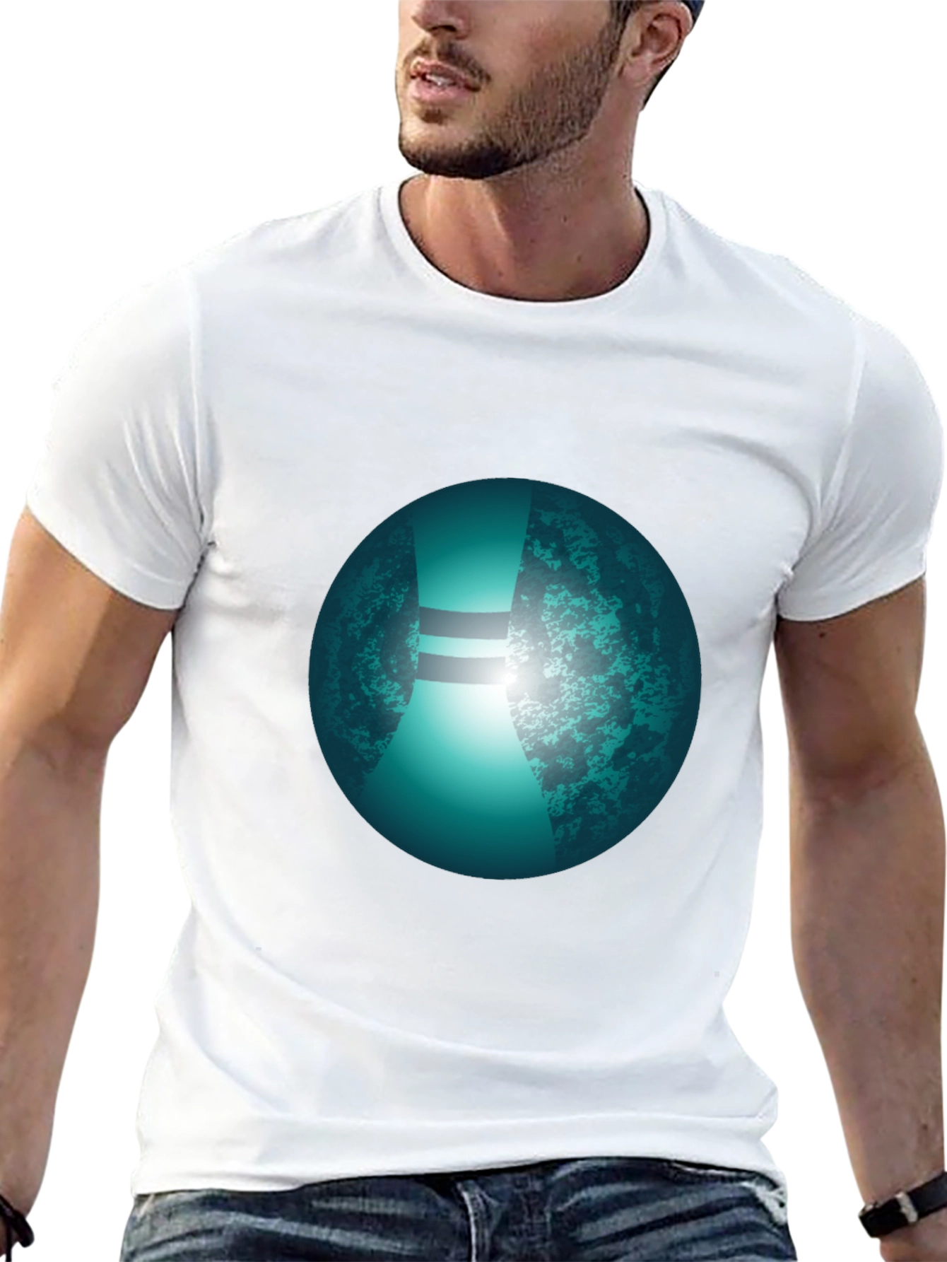 Mens Black T-Shirt with Graphic Orb Design