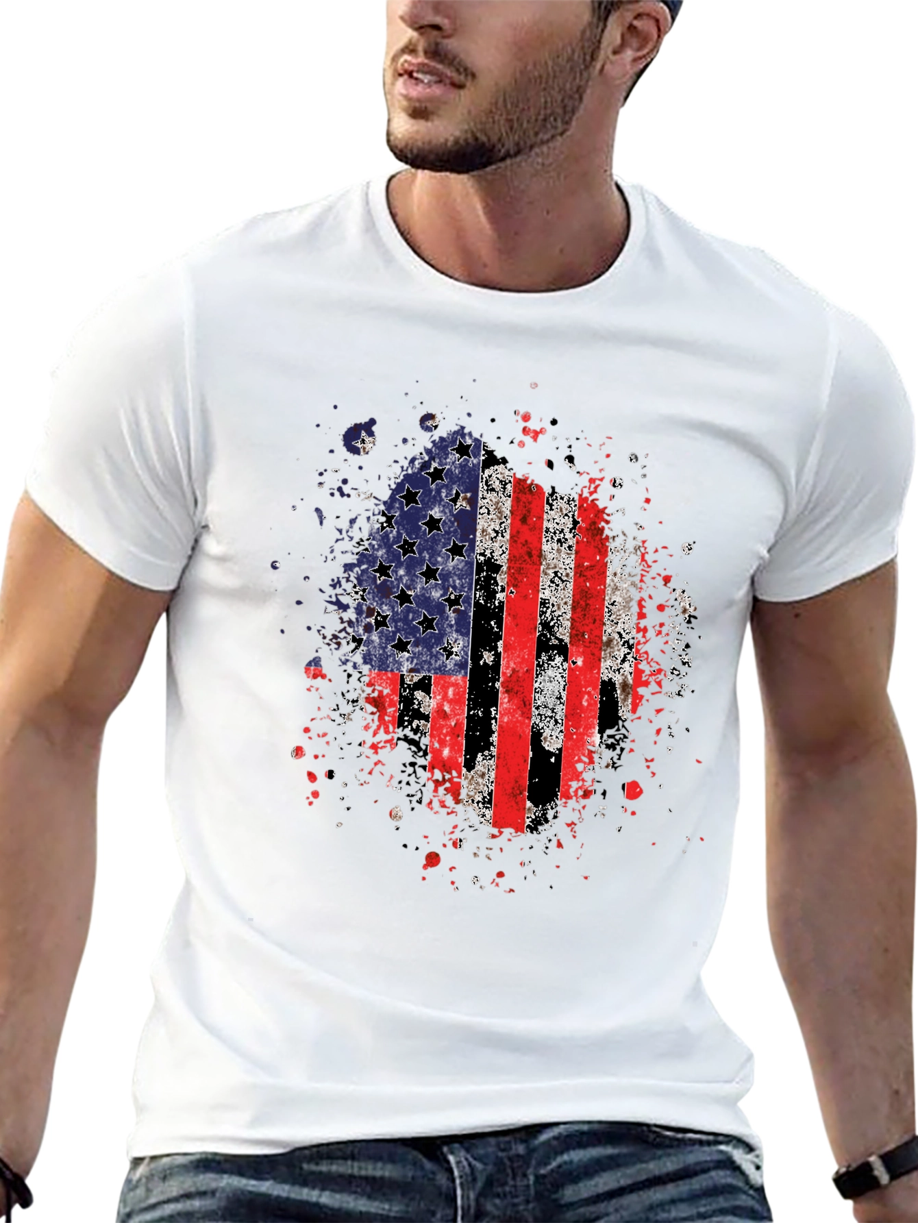American Flag Graphic Print Black T-Shirt