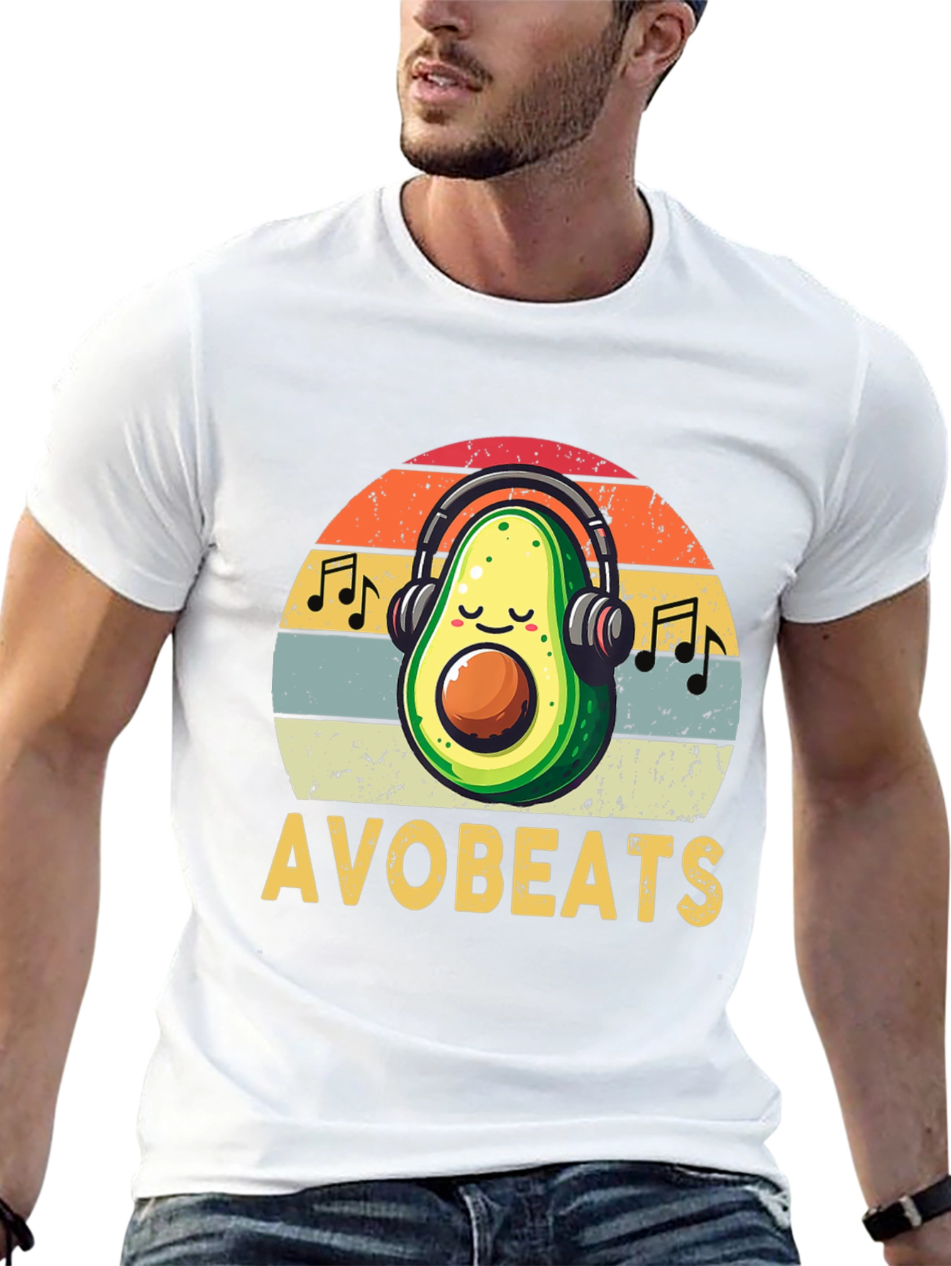 AvoBeats T-Shirt: Avocado with Headphones Retro Style