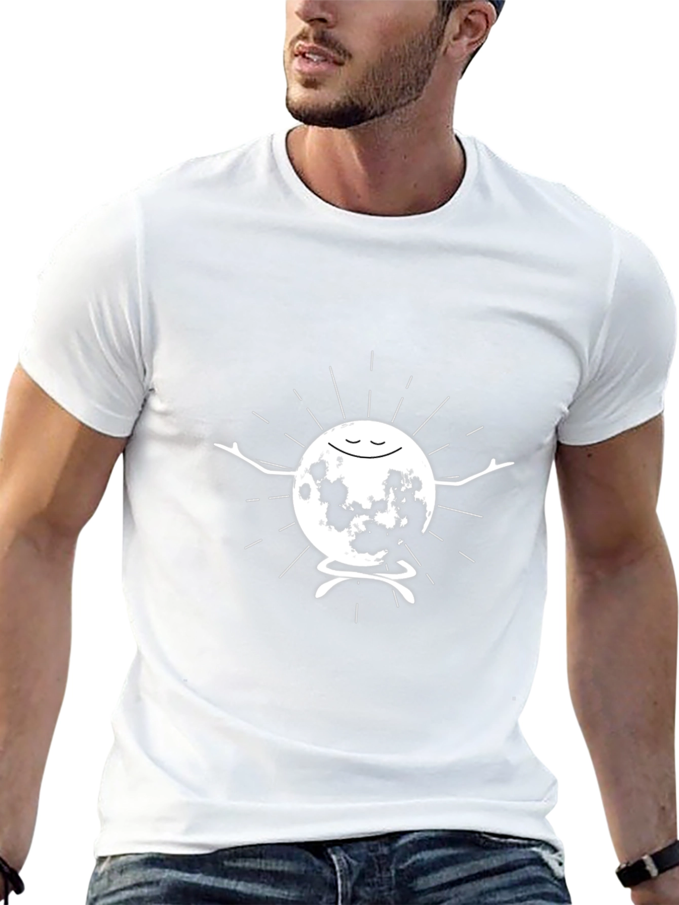 Meditating Moon Graphic T-Shirt - Black