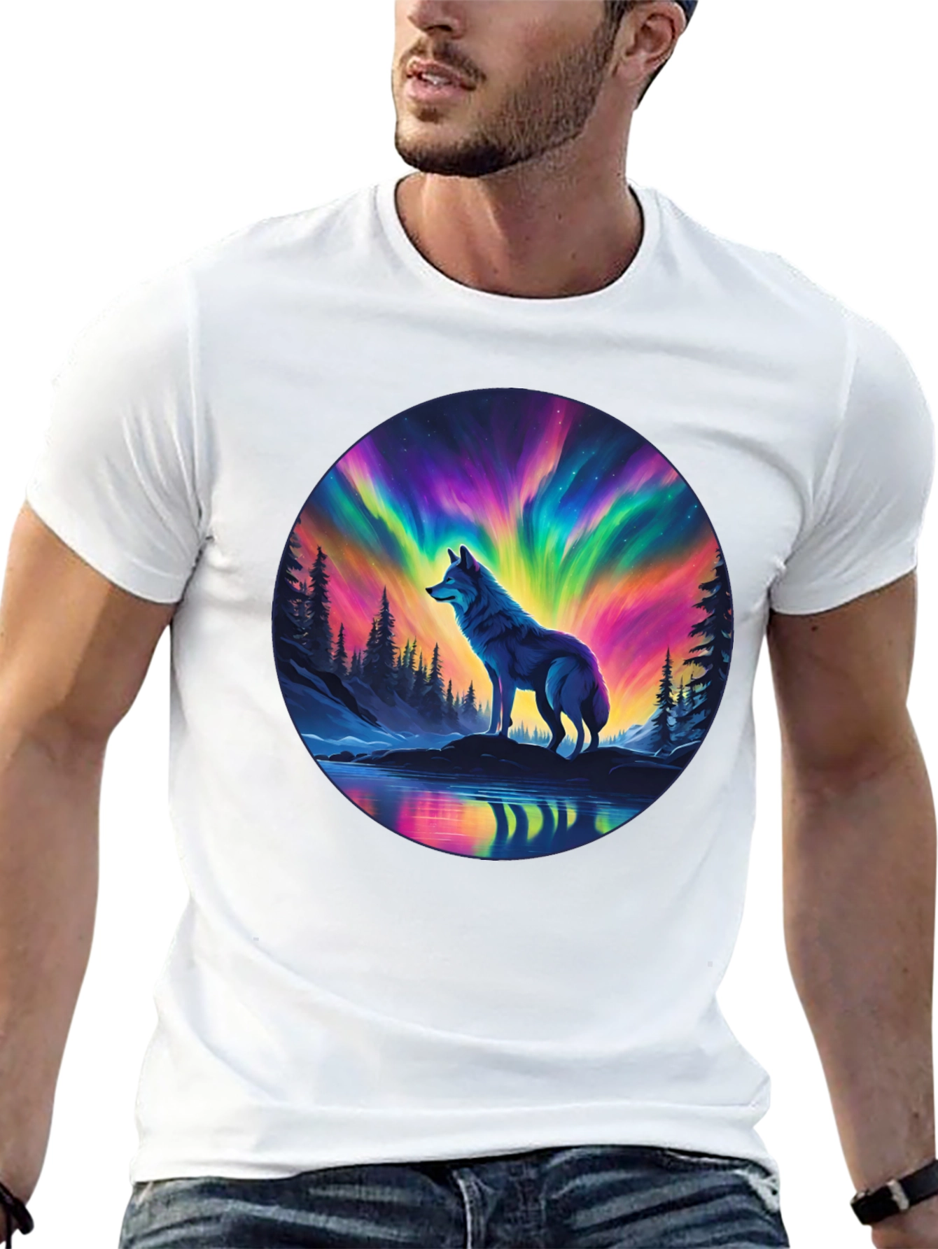 Aurora Wolf Graphic Tee - Mens Black T-Shirt