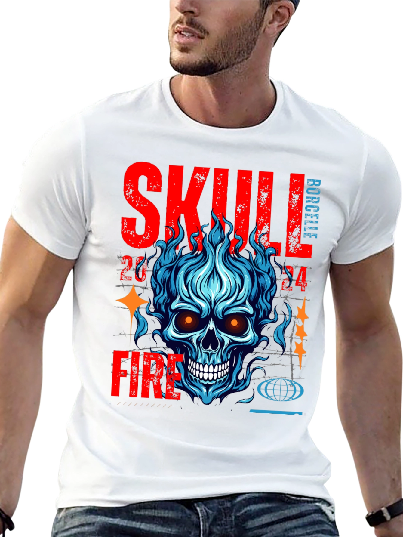 Skull Fire Graphic Print T-Shirt