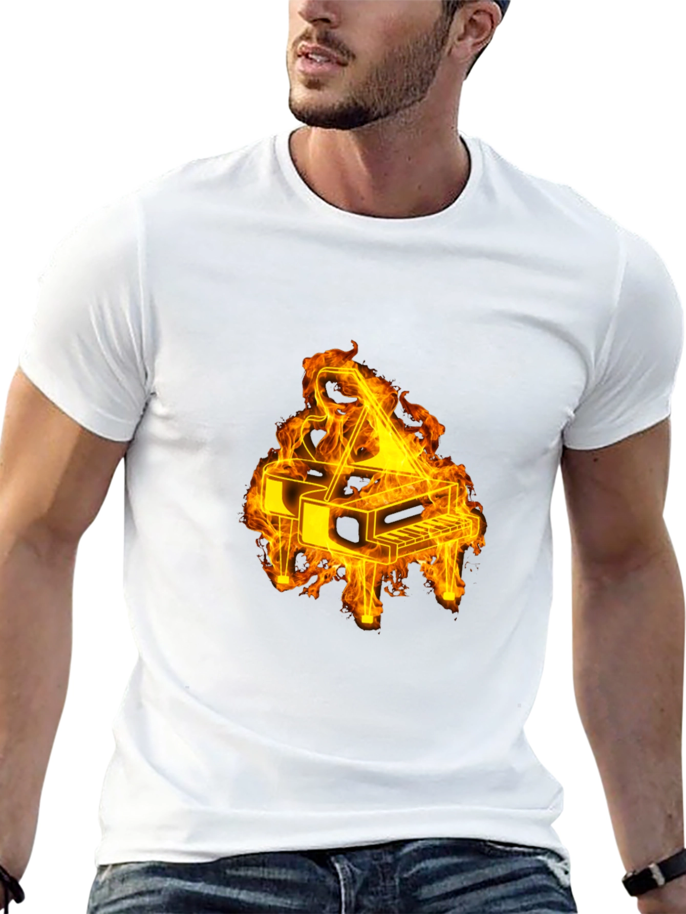 Flaming Piano Graphic Tee - Black Cotton Blend