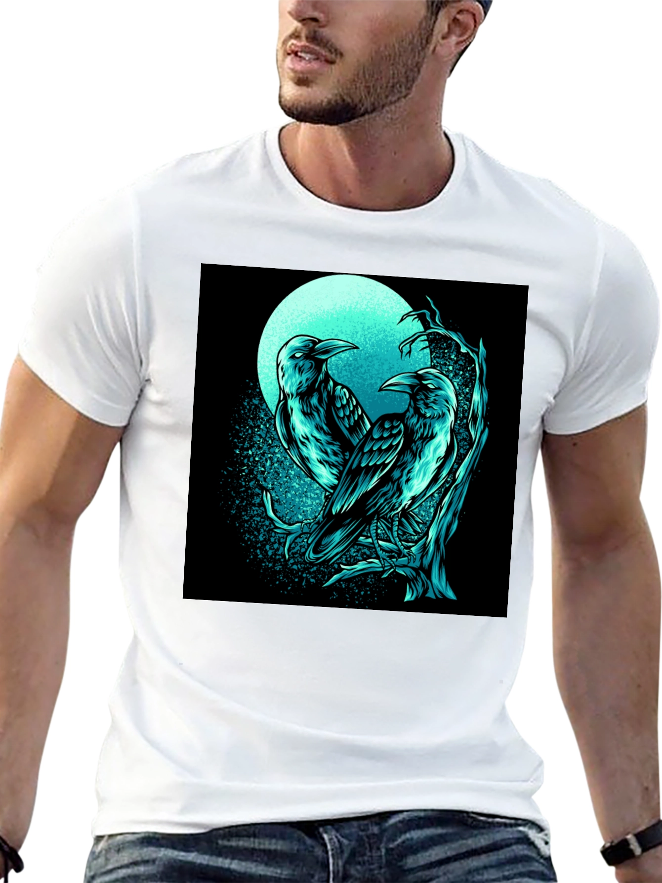 Raven Moon Graphic Tee - Black Cotton T-Shirt