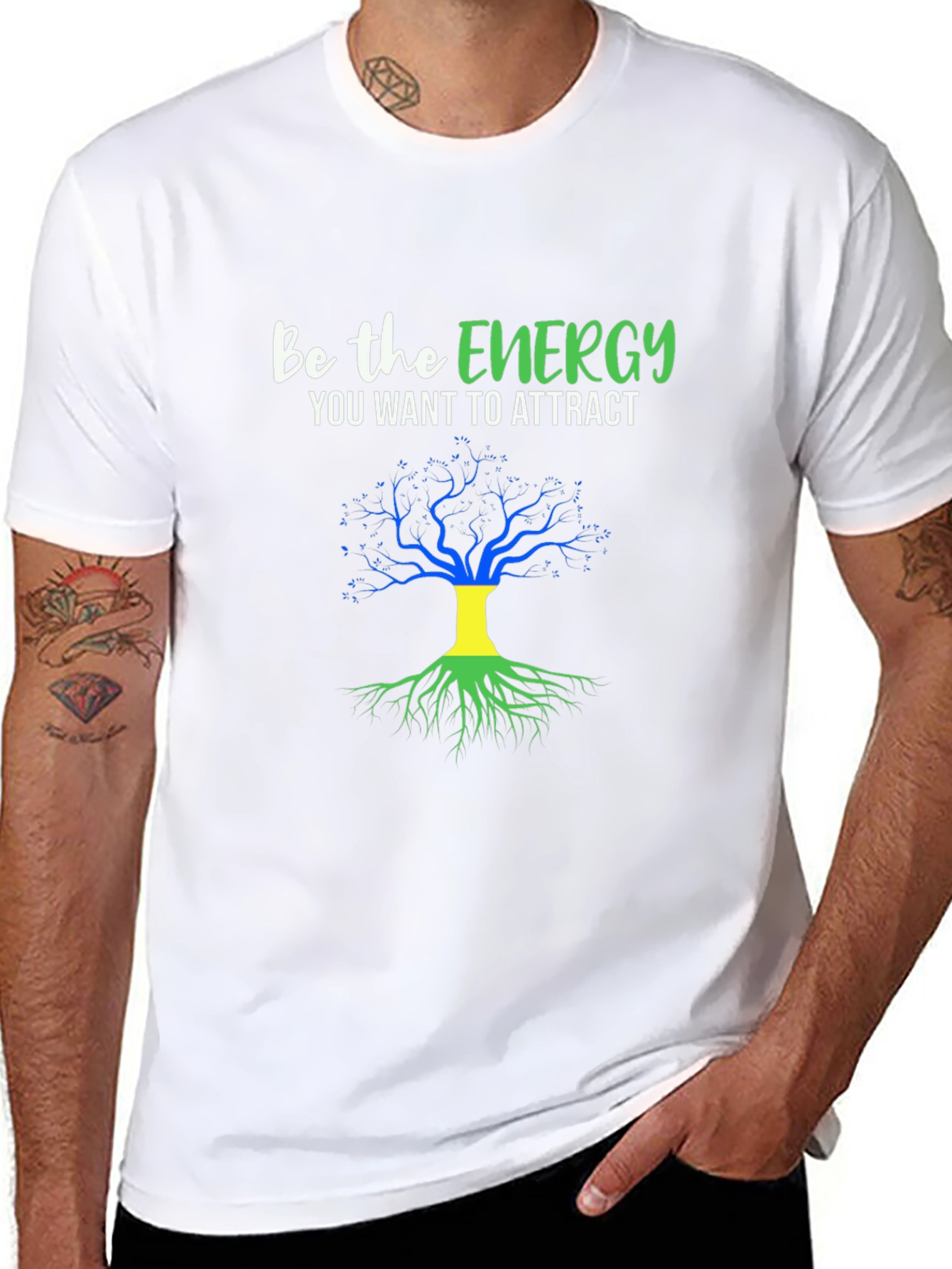 Energy Tree Black T-Shirt: Attract Positive Vibes