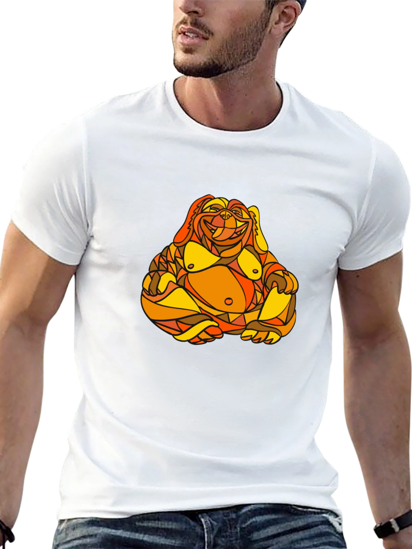 Abstract Buddha Graphic Print Black T-Shirt