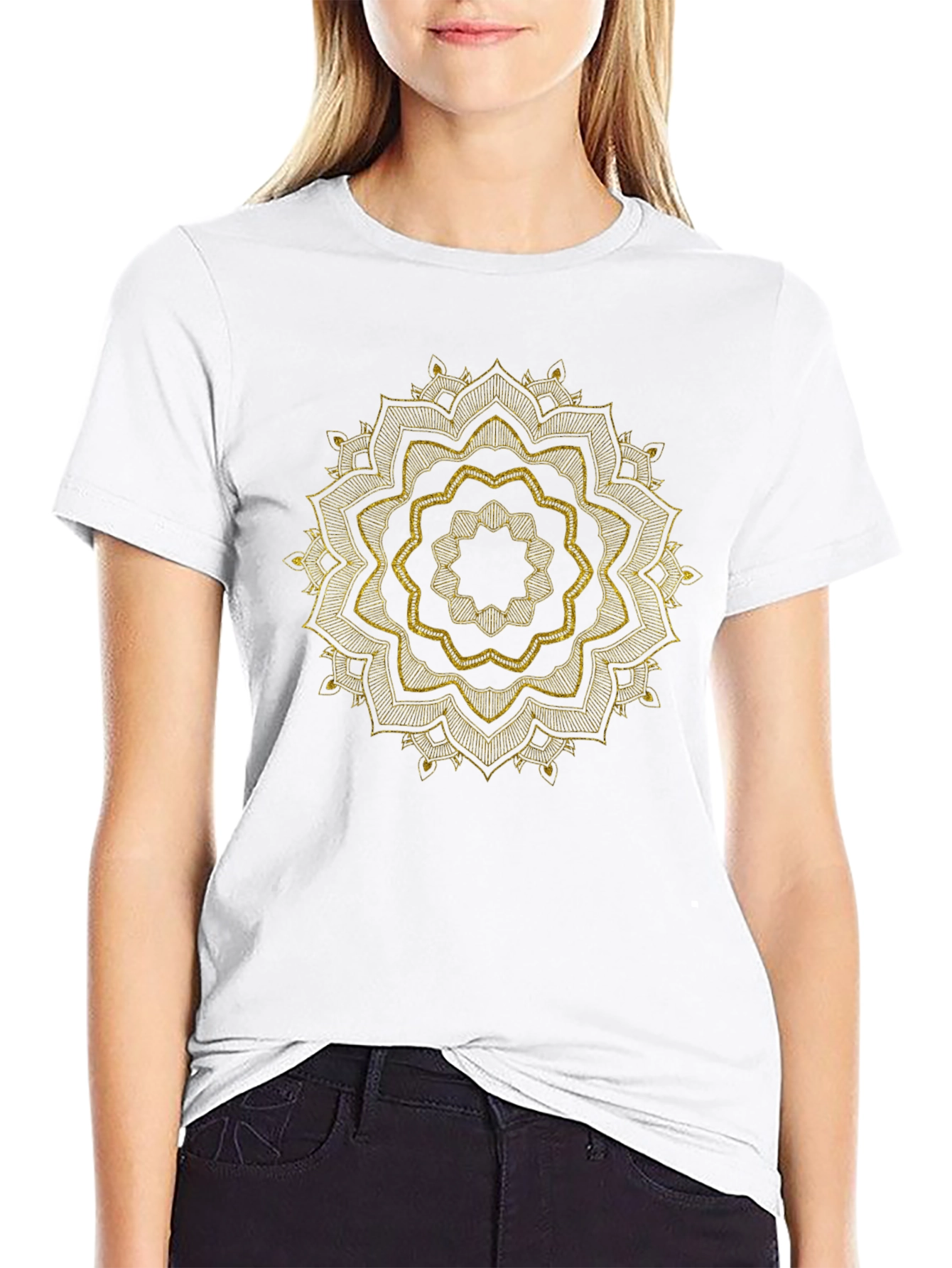 Mens Black Tee with Golden Mandala Design