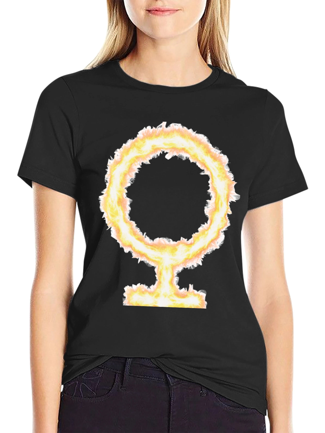 Fiery Female Symbol Black T-Shirt