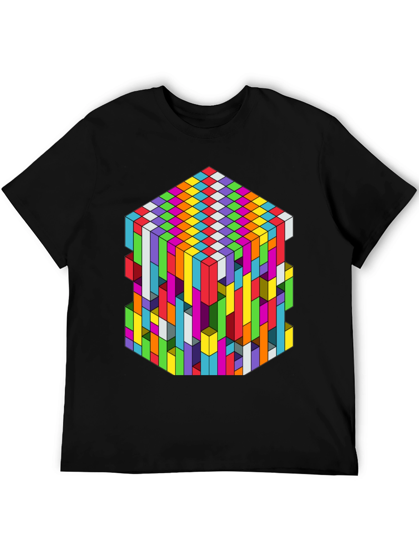 Geometric Illusion Cube Graphic Tee - Black