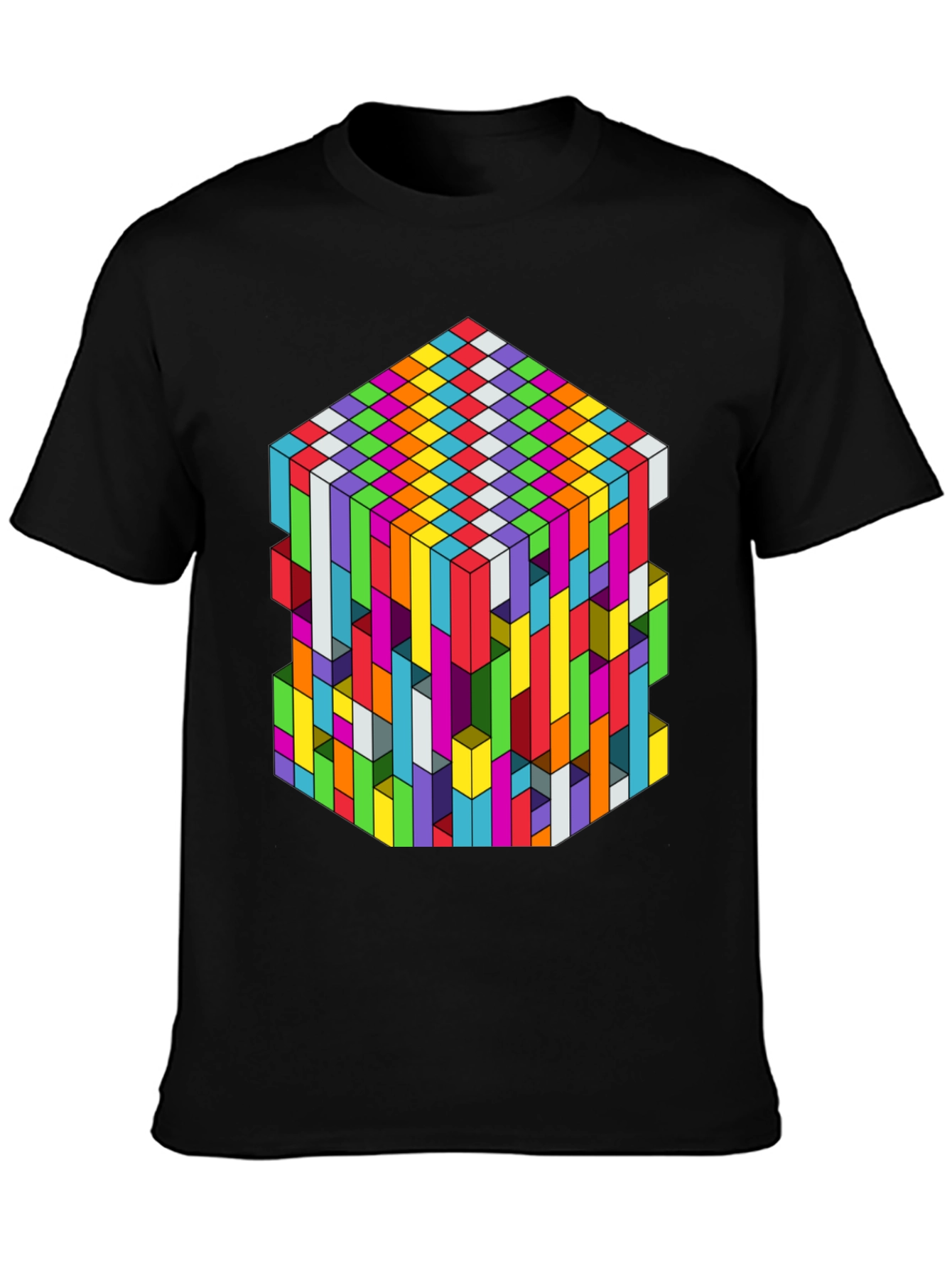 Geometric Illusion Cube Graphic Tee - Black