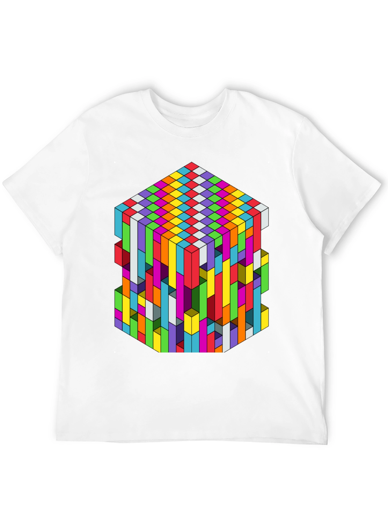 Geometric Illusion Cube Graphic Tee - Black