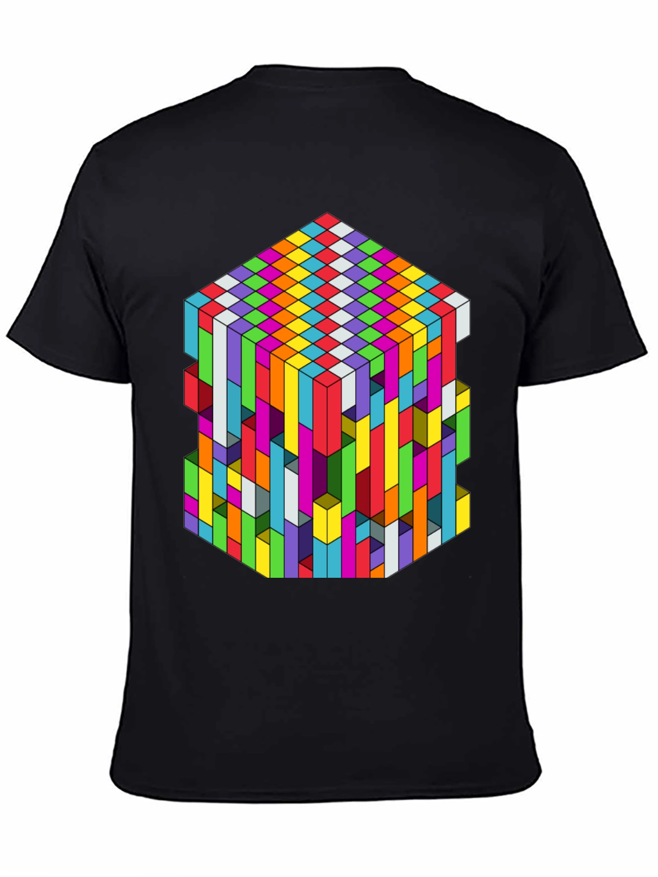 Geometric Illusion Cube Graphic Tee - Black
