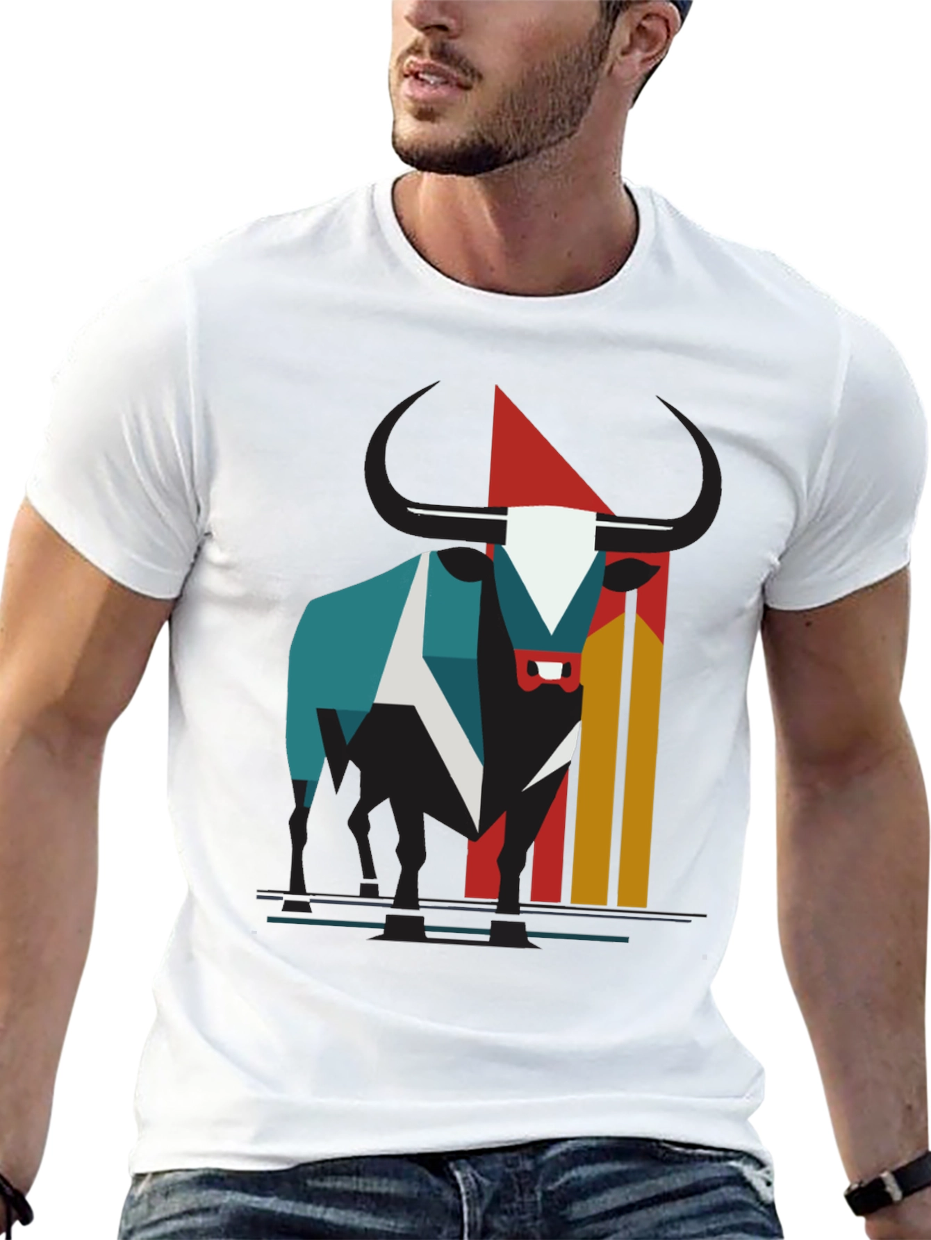 Abstract Bull Graphic Tee - Modern Style