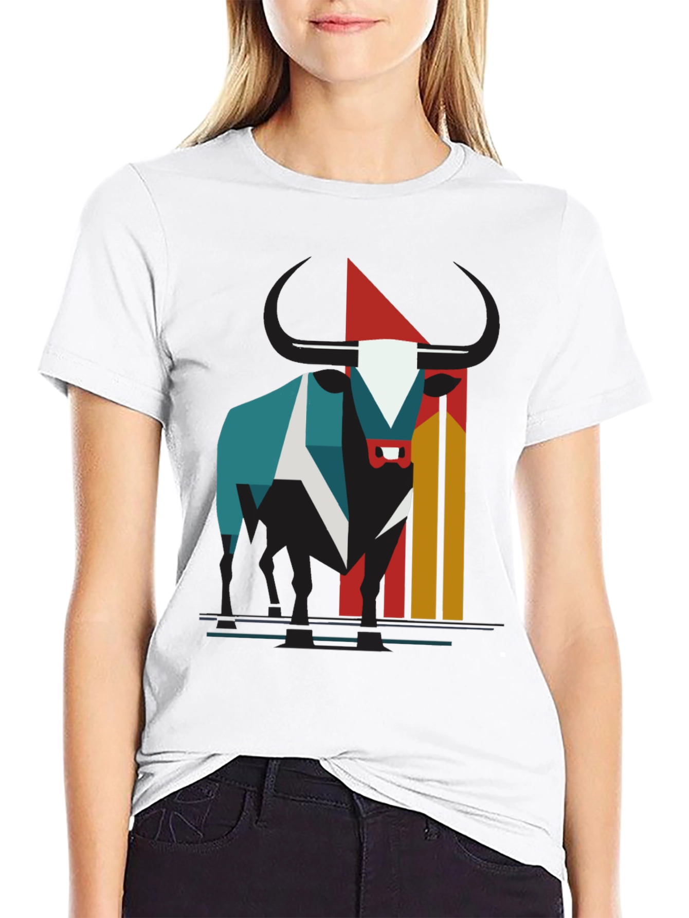 Abstract Bull Graphic Tee - Modern Style