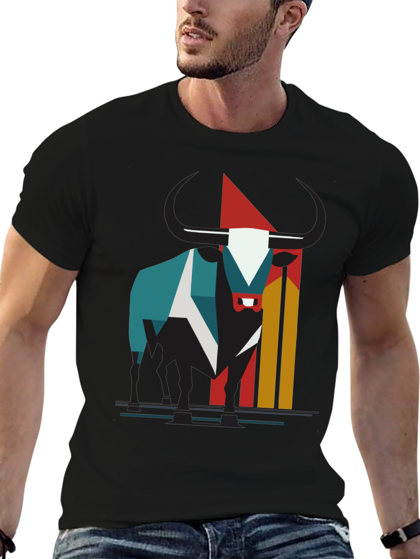 Abstract Bull Graphic Tee - Modern Style