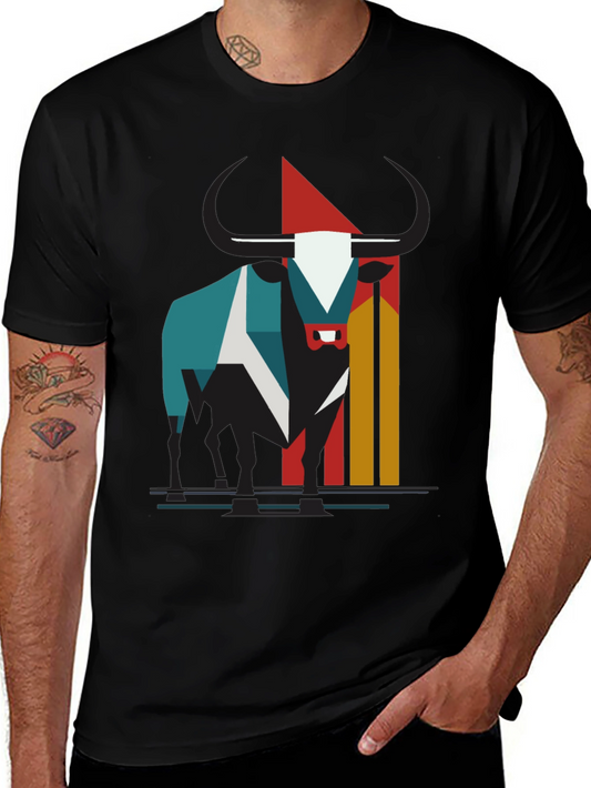 Abstract Bull Graphic Tee - Modern Style