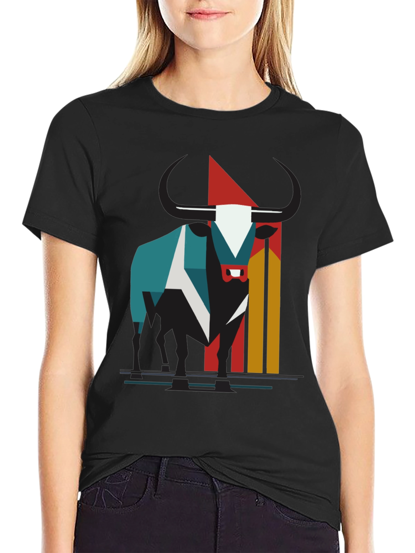 Abstract Bull Graphic Tee - Modern Style