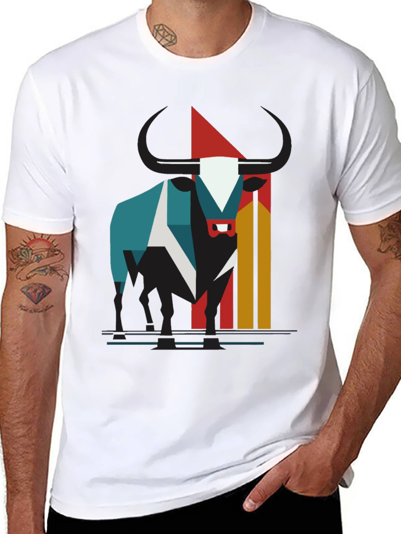 Abstract Bull Graphic Tee - Modern Style