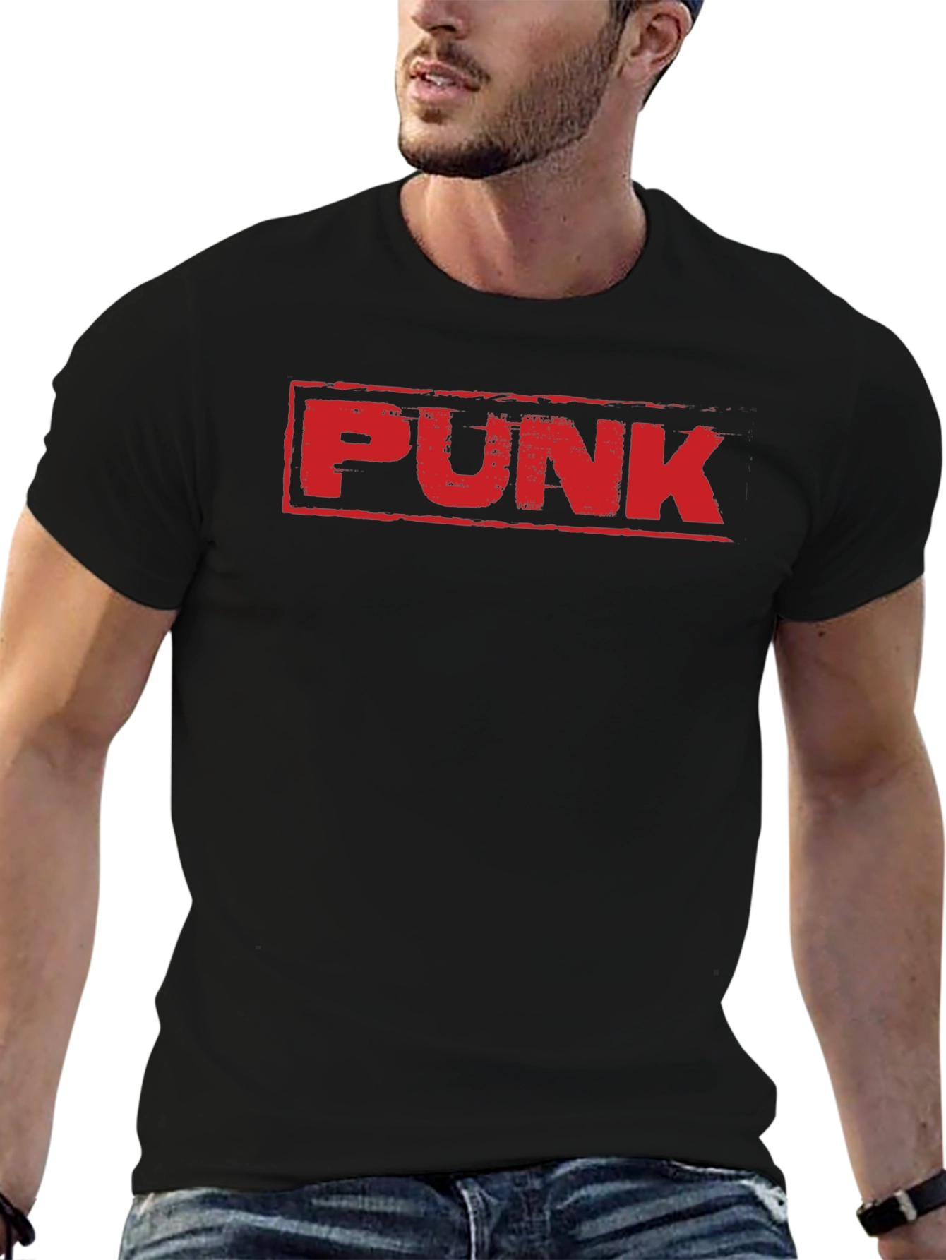 Punk Graphic T-Shirt - Bold Red Print on Black