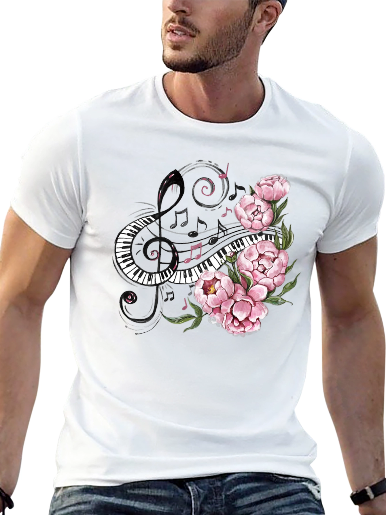 Floral Piano Music T-Shirt - Unique Musician Tee