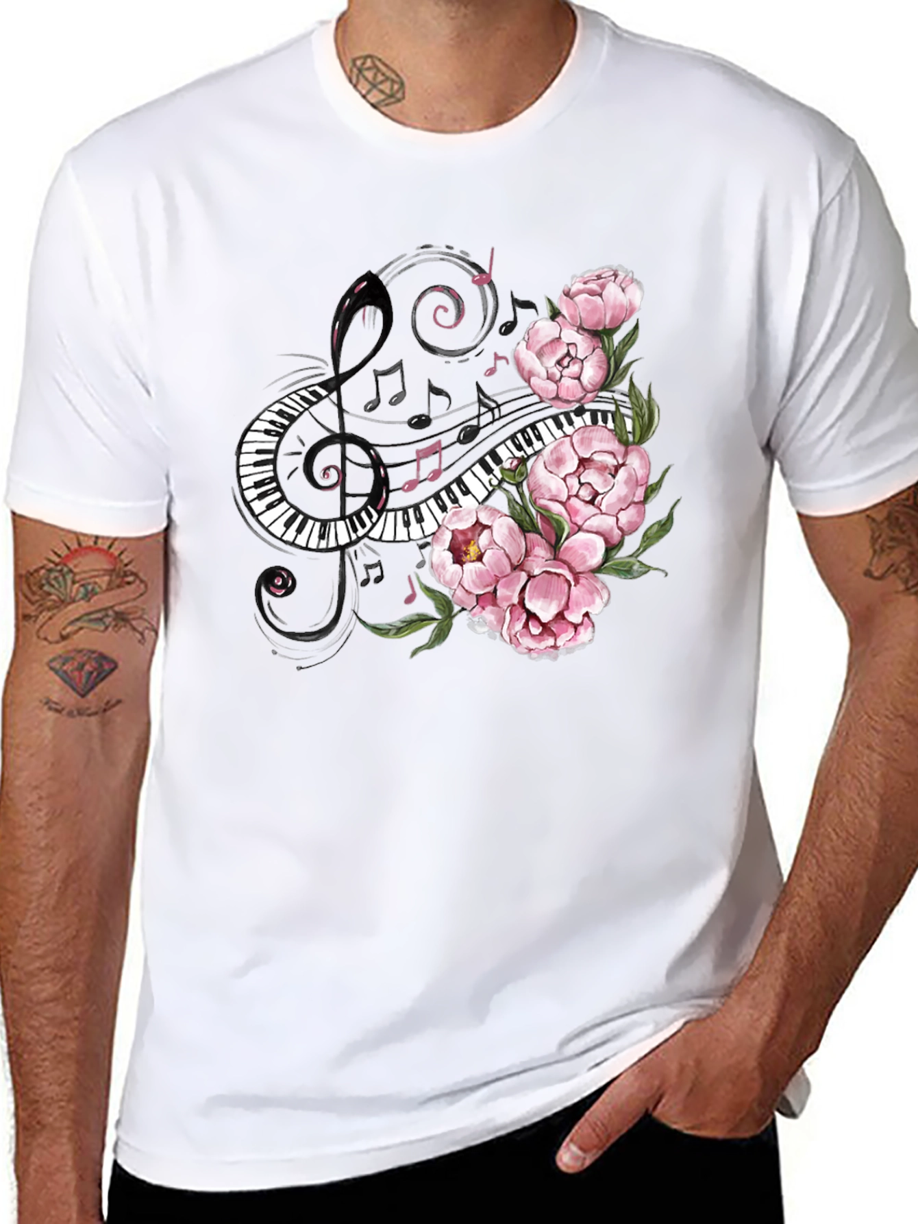 Floral Piano Music T-Shirt - Unique Musician Tee