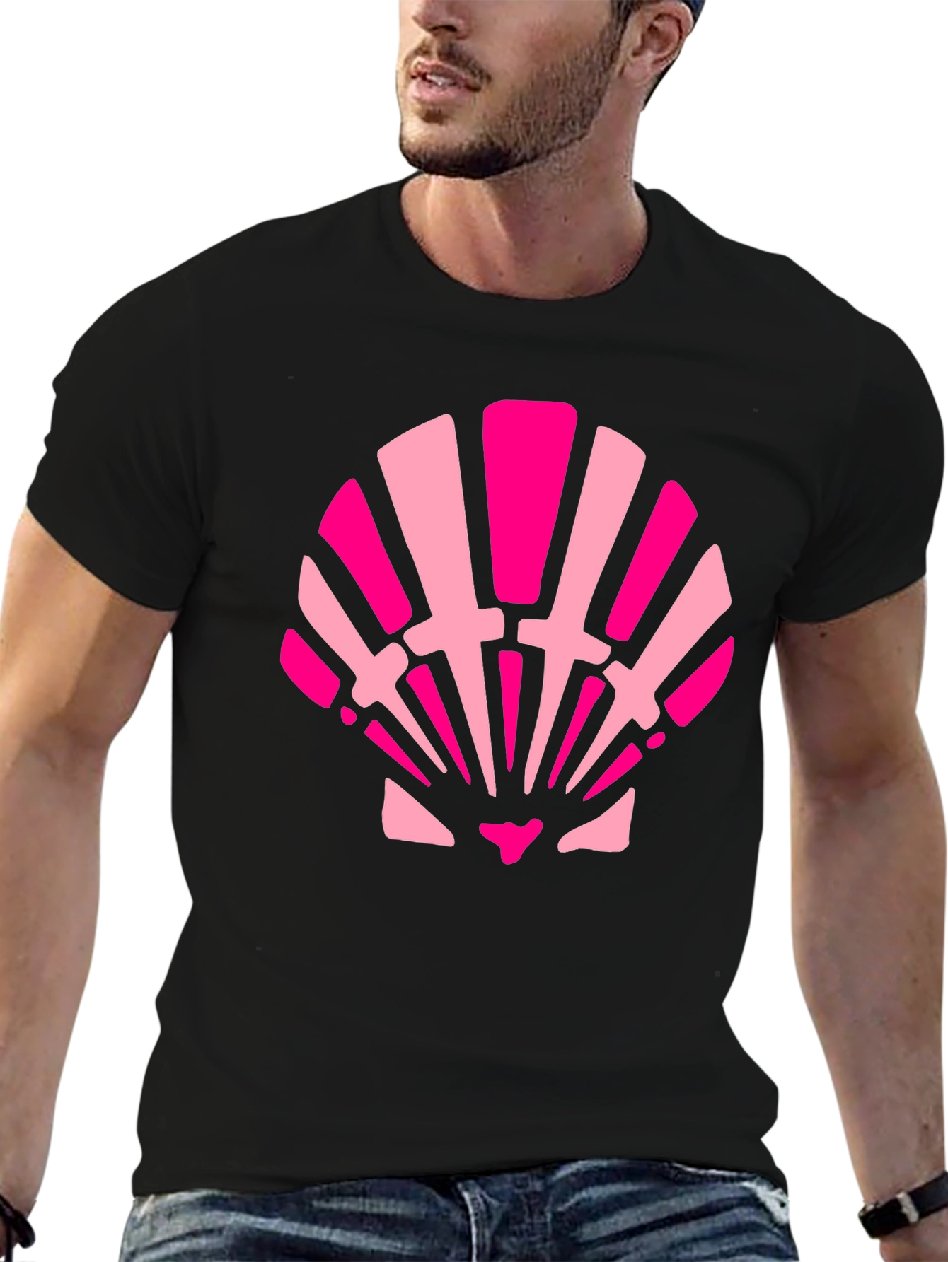 Pink Seashell Graphic Tee - Black Cotton Blend