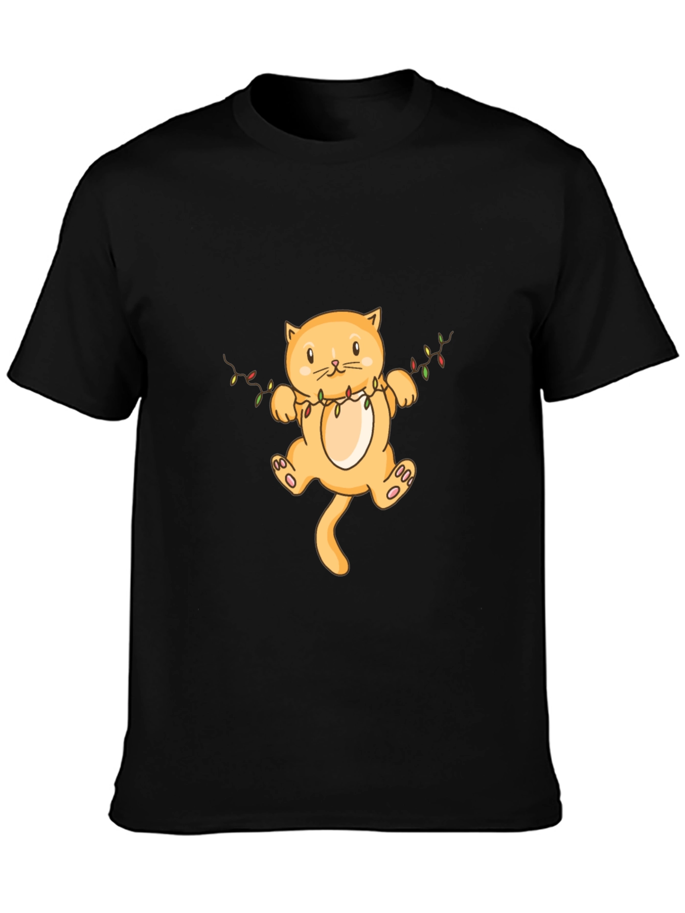 Festive Cat Graphic Tee - Black