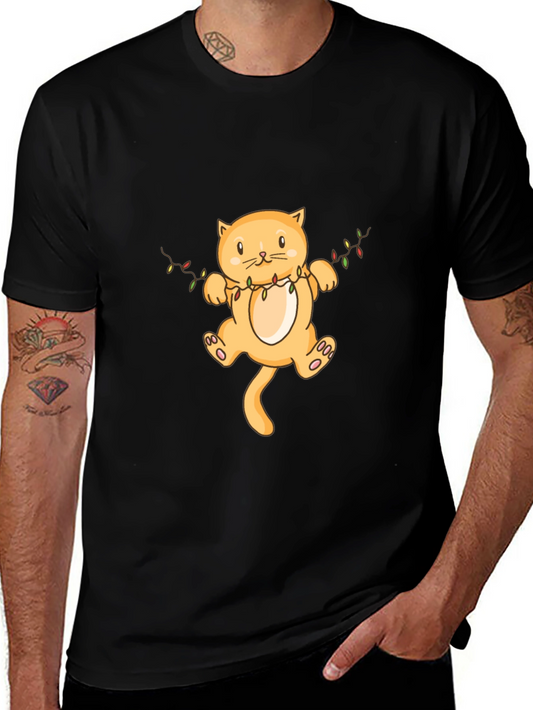 Festive Cat Graphic Tee - Black