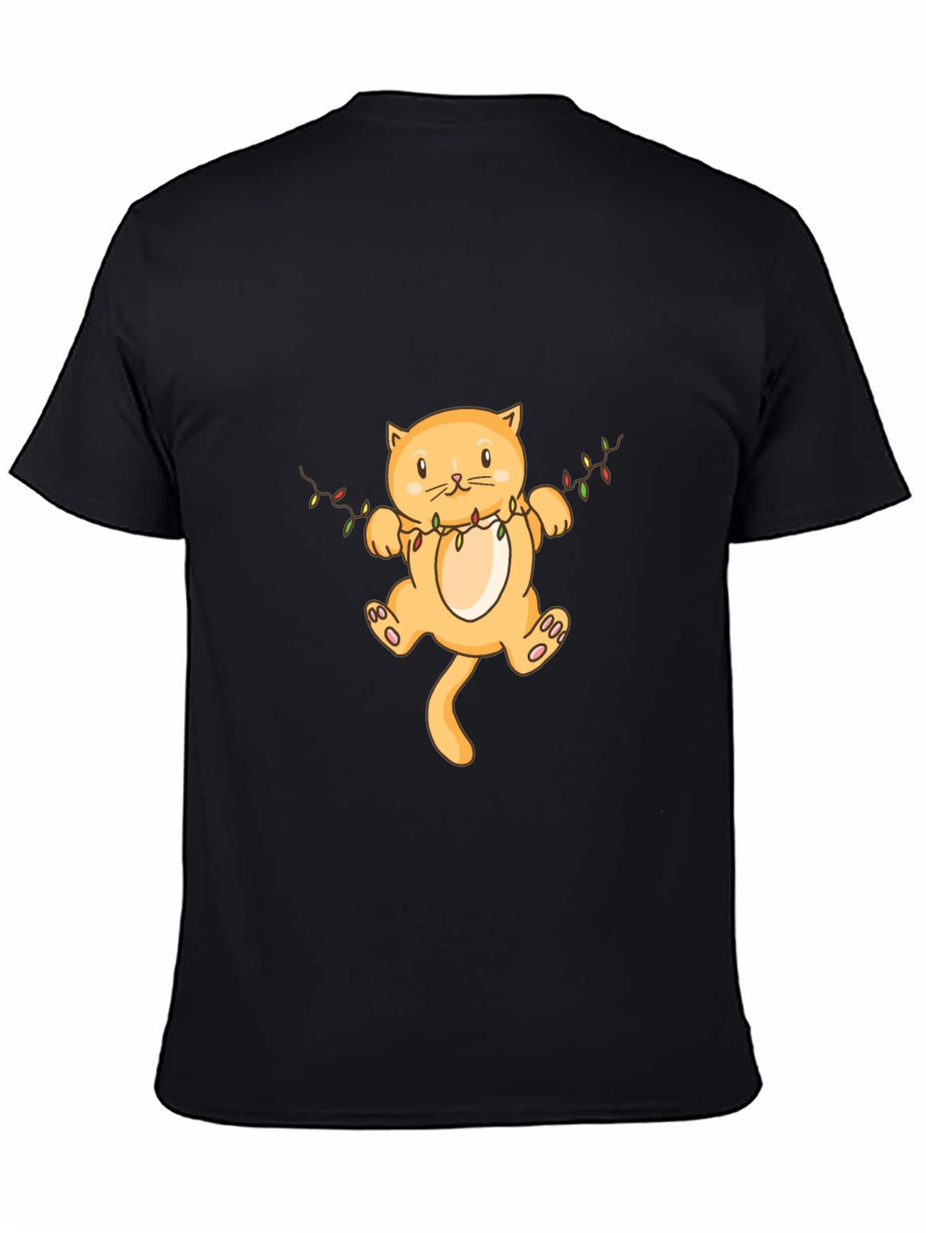Festive Cat Graphic Tee - Black