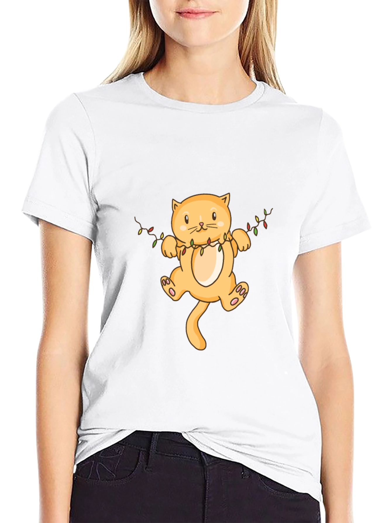 Festive Cat Graphic Tee - Black