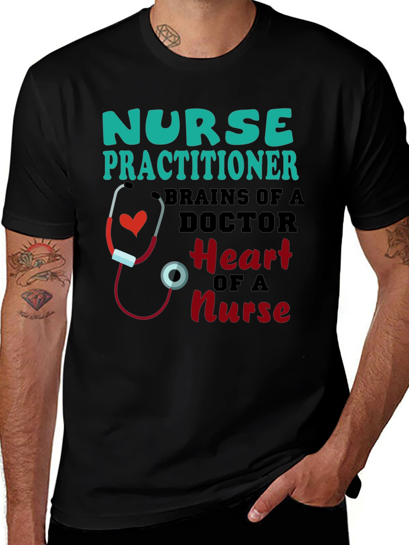 Nurse Practitioner T-Shirt - Brains and Heart Design