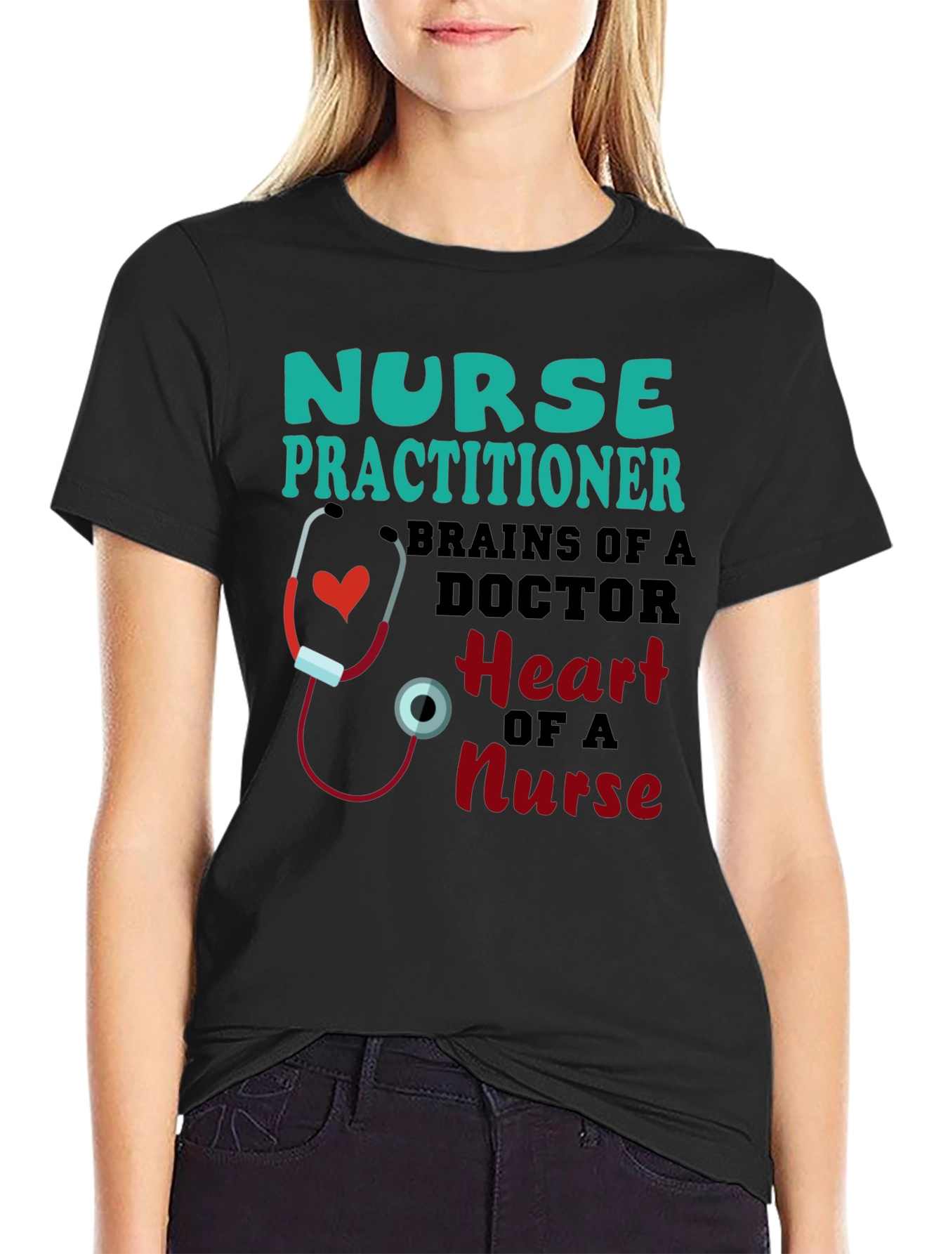 Nurse Practitioner T-Shirt - Brains and Heart Design