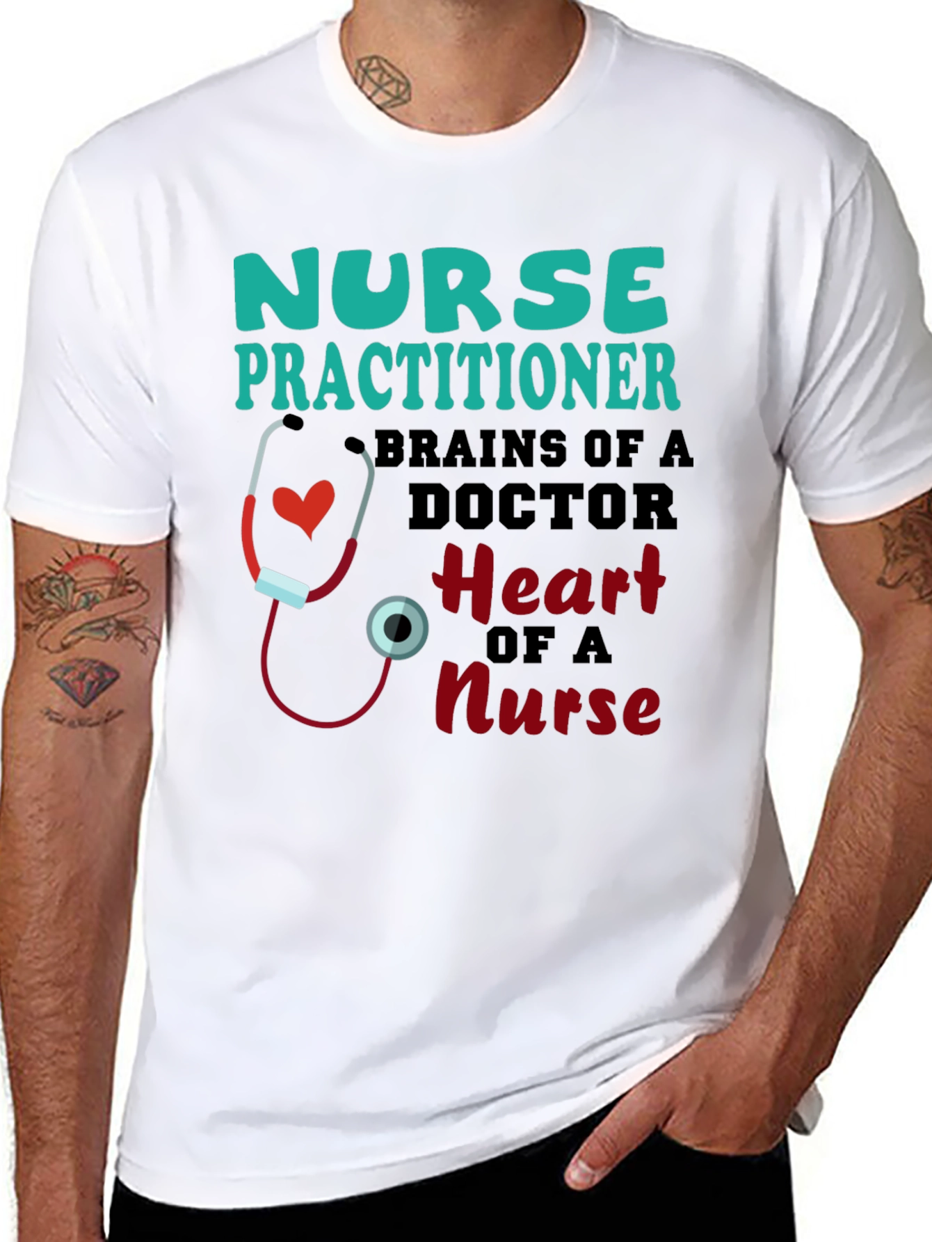 Nurse Practitioner T-Shirt - Brains and Heart Design