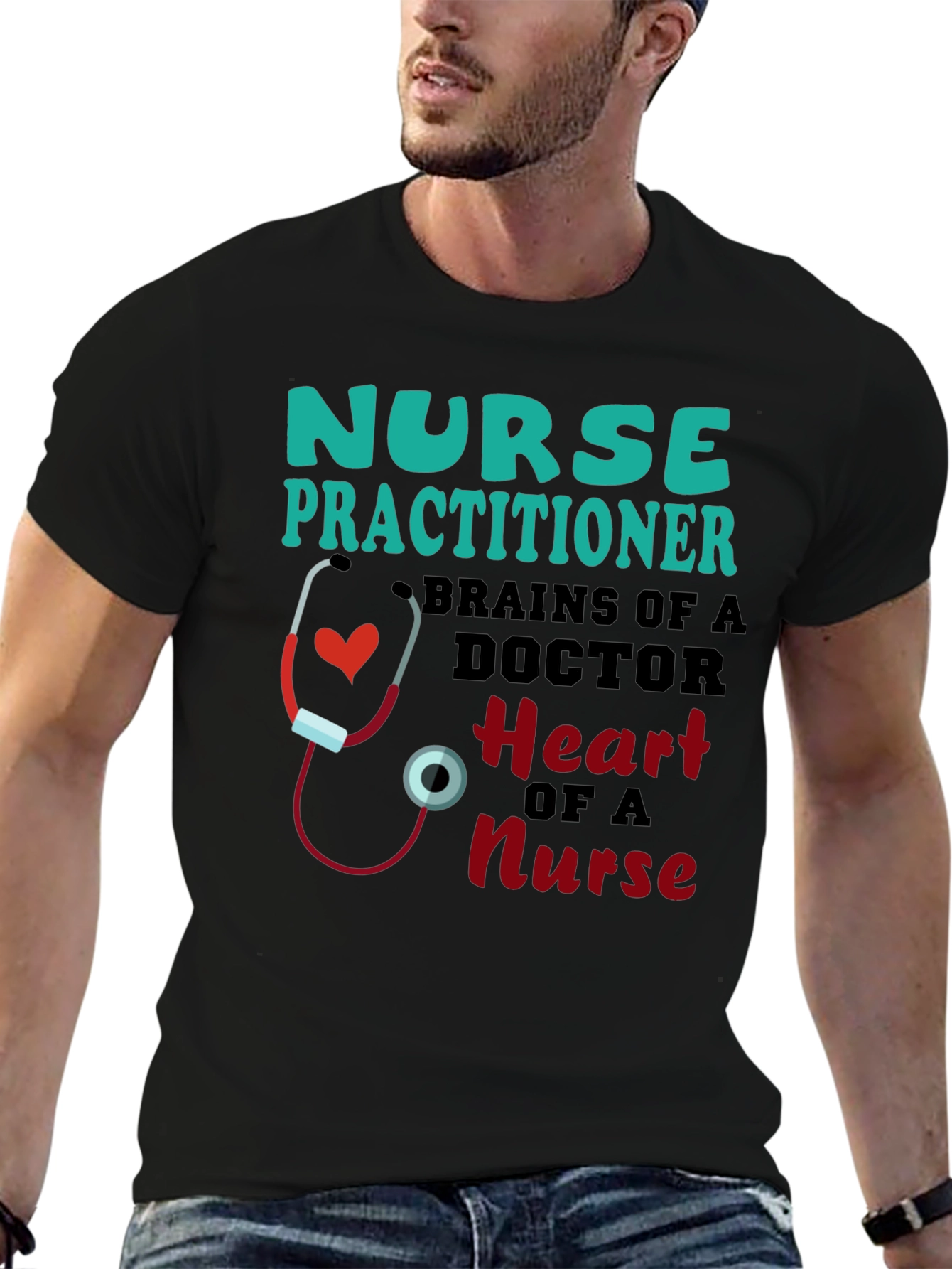 Nurse Practitioner T-Shirt - Brains and Heart Design