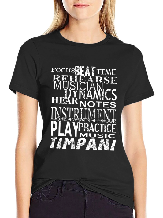 Musician Word Art Black T-Shirt - Focus Beat Timpani Design