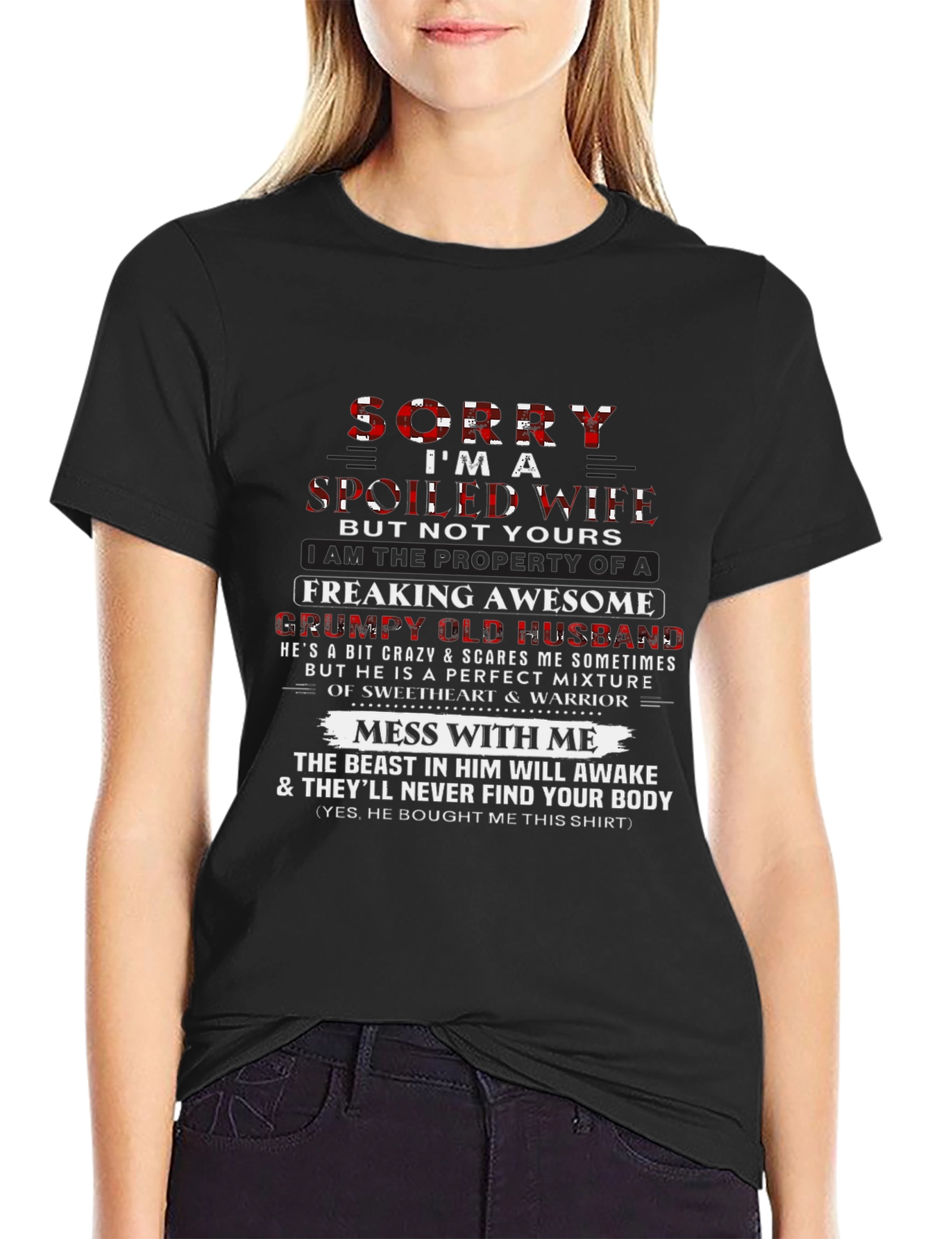 Spoiled Wife Grumpy Husband Funny Graphic T-Shirt