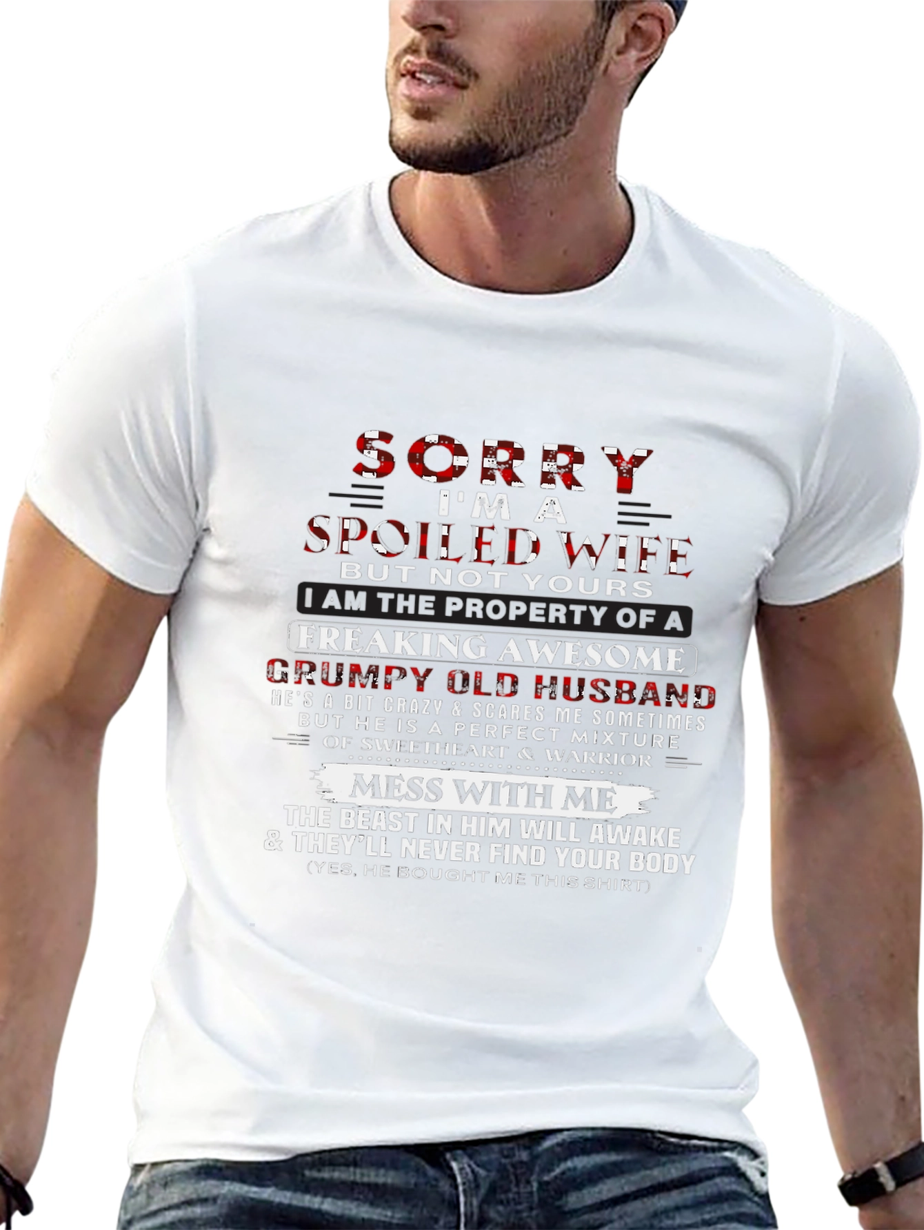 Spoiled Wife Grumpy Husband Funny Graphic T-Shirt