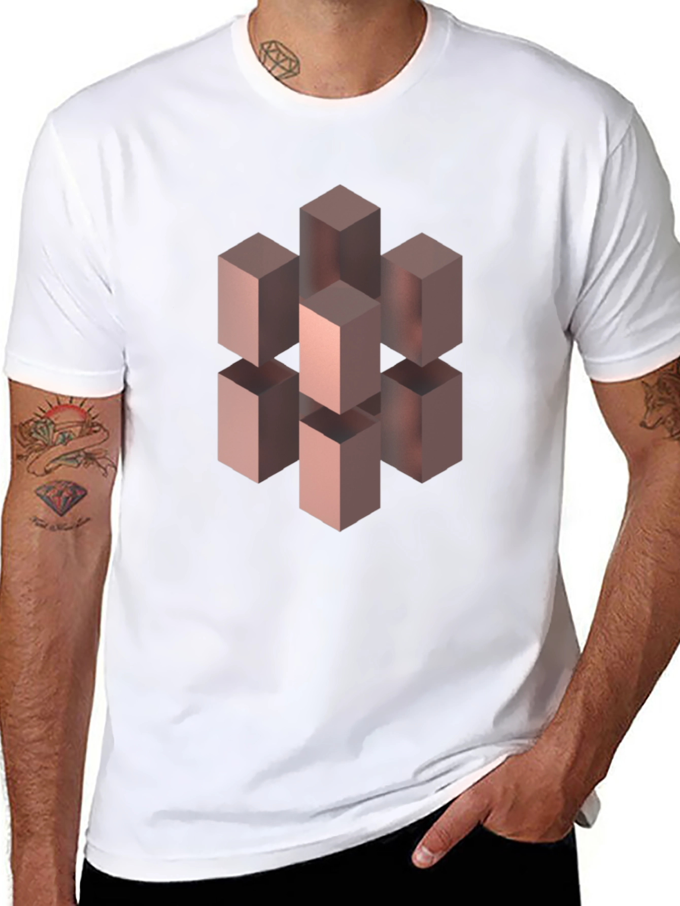 Optical Illusion Cube Graphic Tee - Black