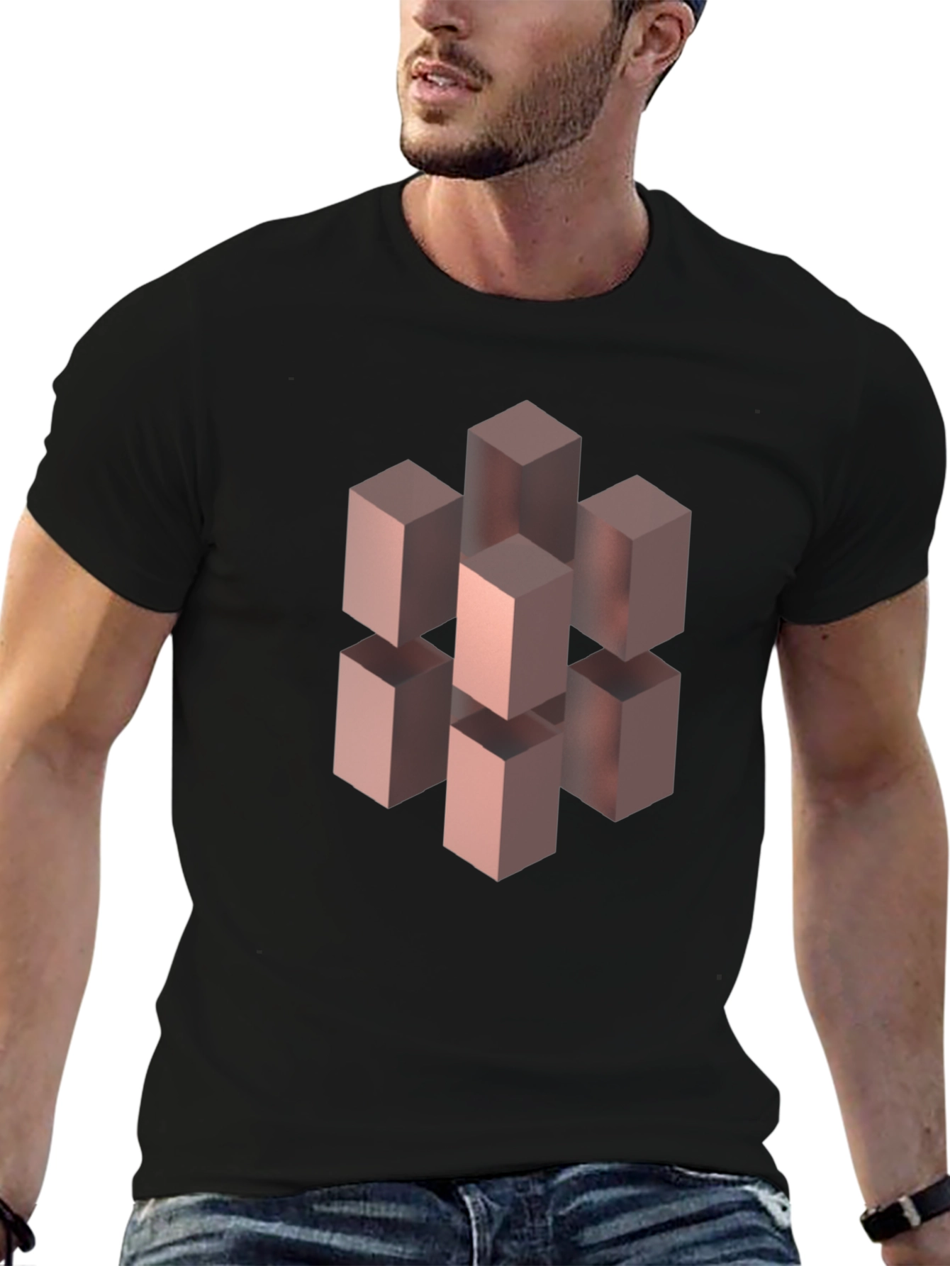 Optical Illusion Cube Graphic Tee - Black