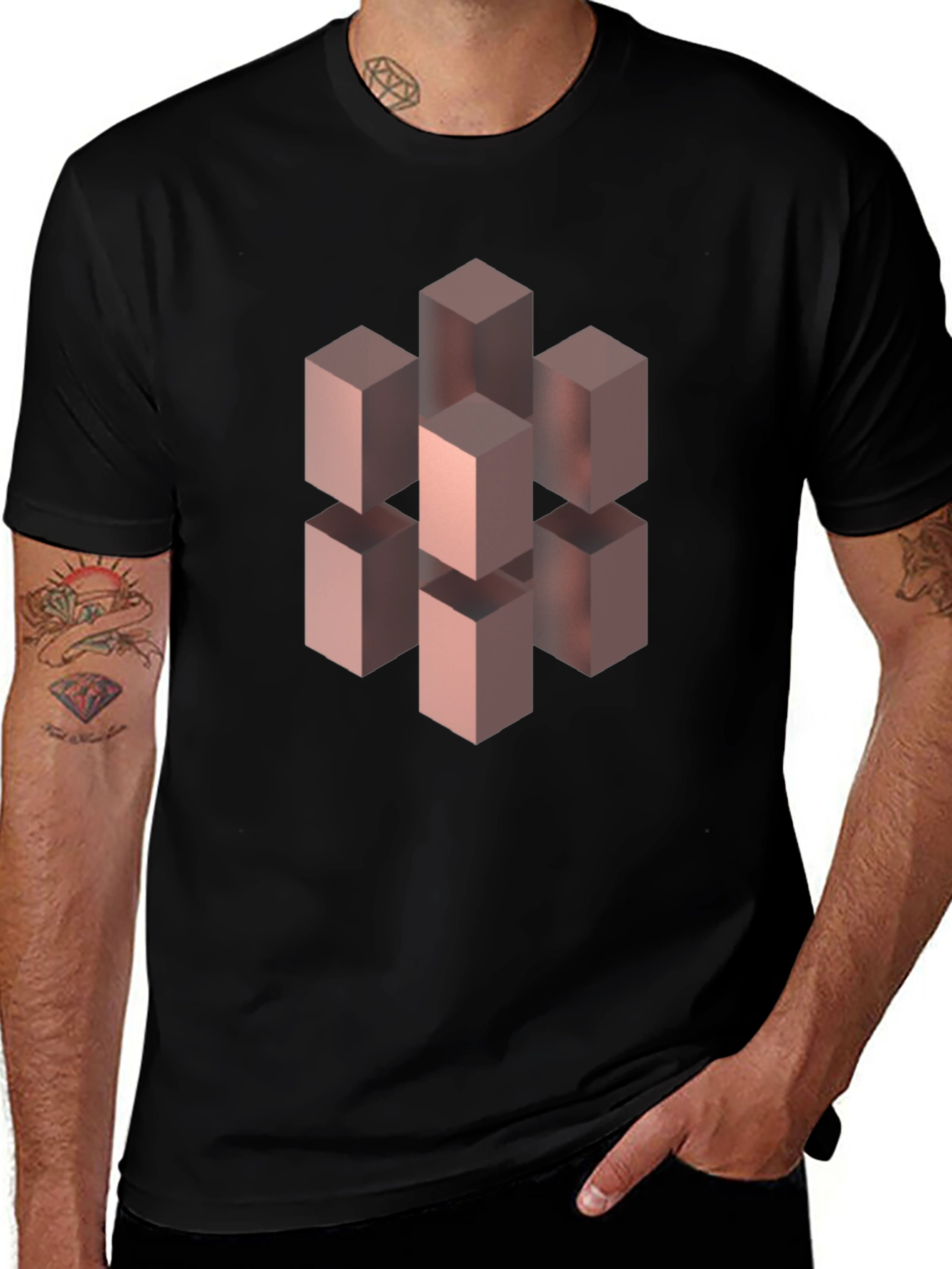 Optical Illusion Cube Graphic Tee - Black