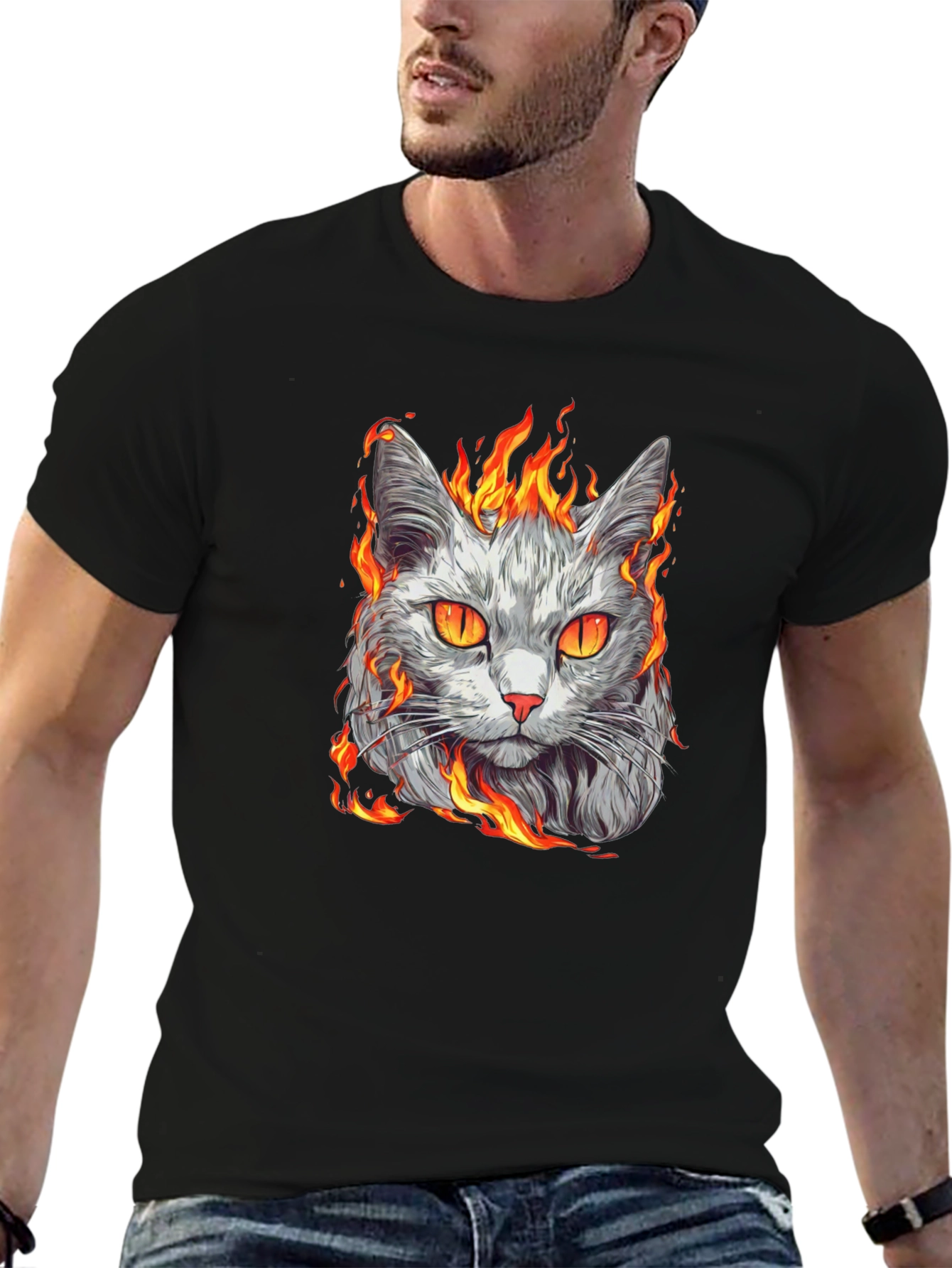 Fiery Cat Graphic T-Shirt