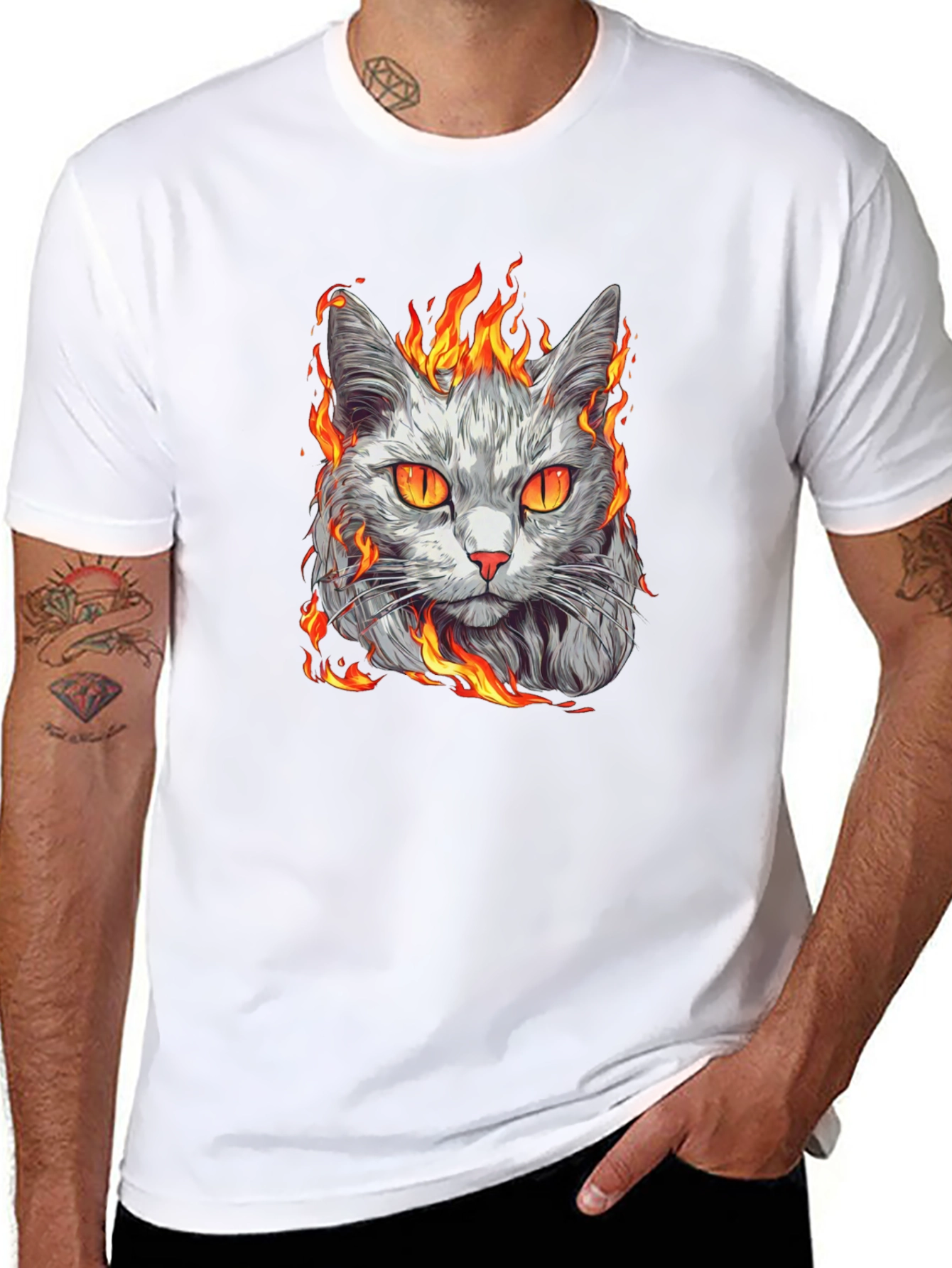 Fiery Cat Graphic T-Shirt