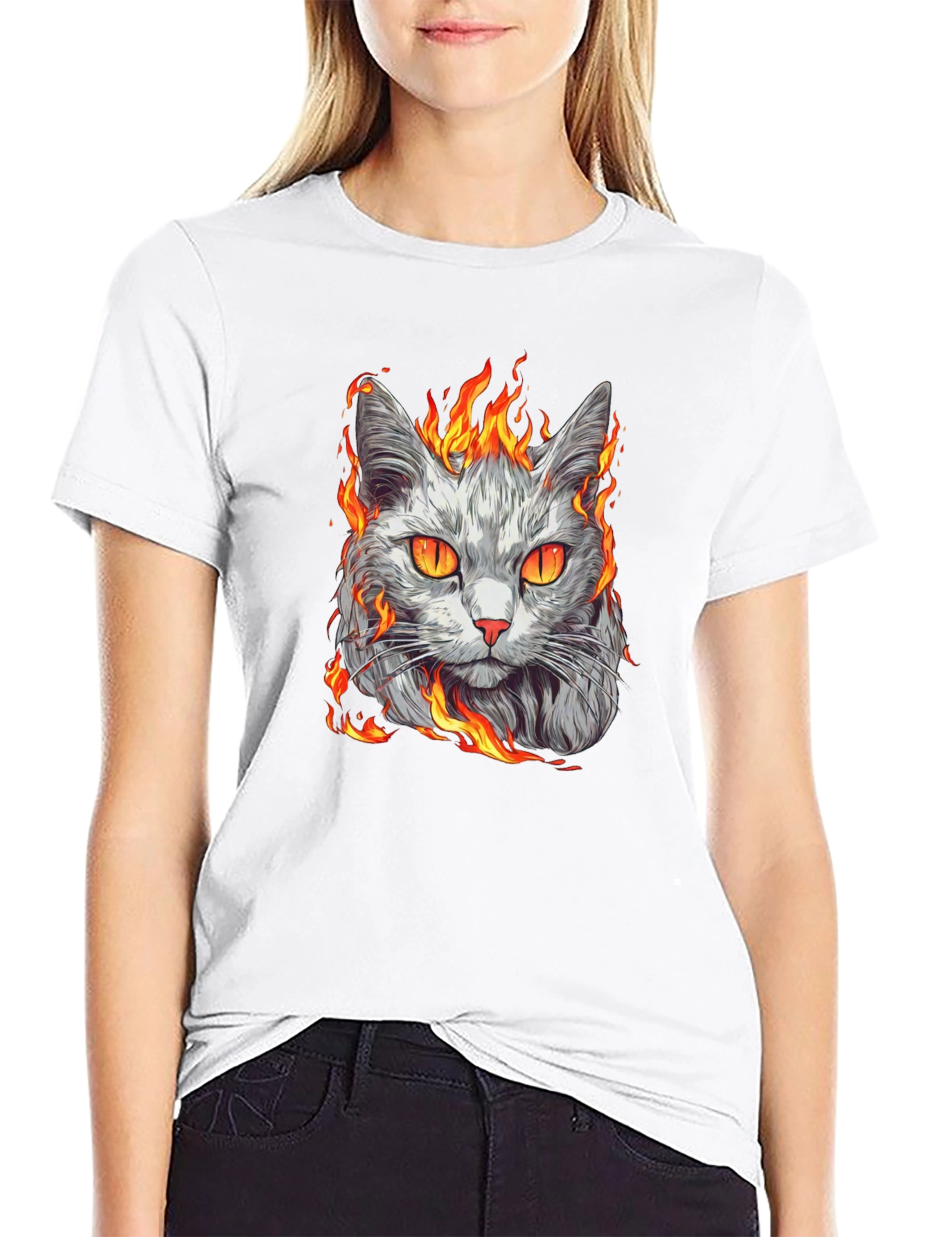 Fiery Cat Graphic T-Shirt