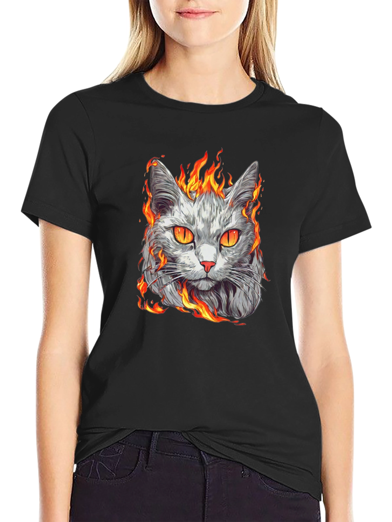 Fiery Cat Graphic T-Shirt