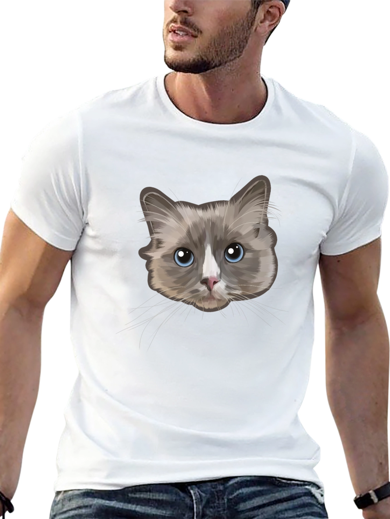 Cat Face Graphic T-Shirt - Unisex Black Tee