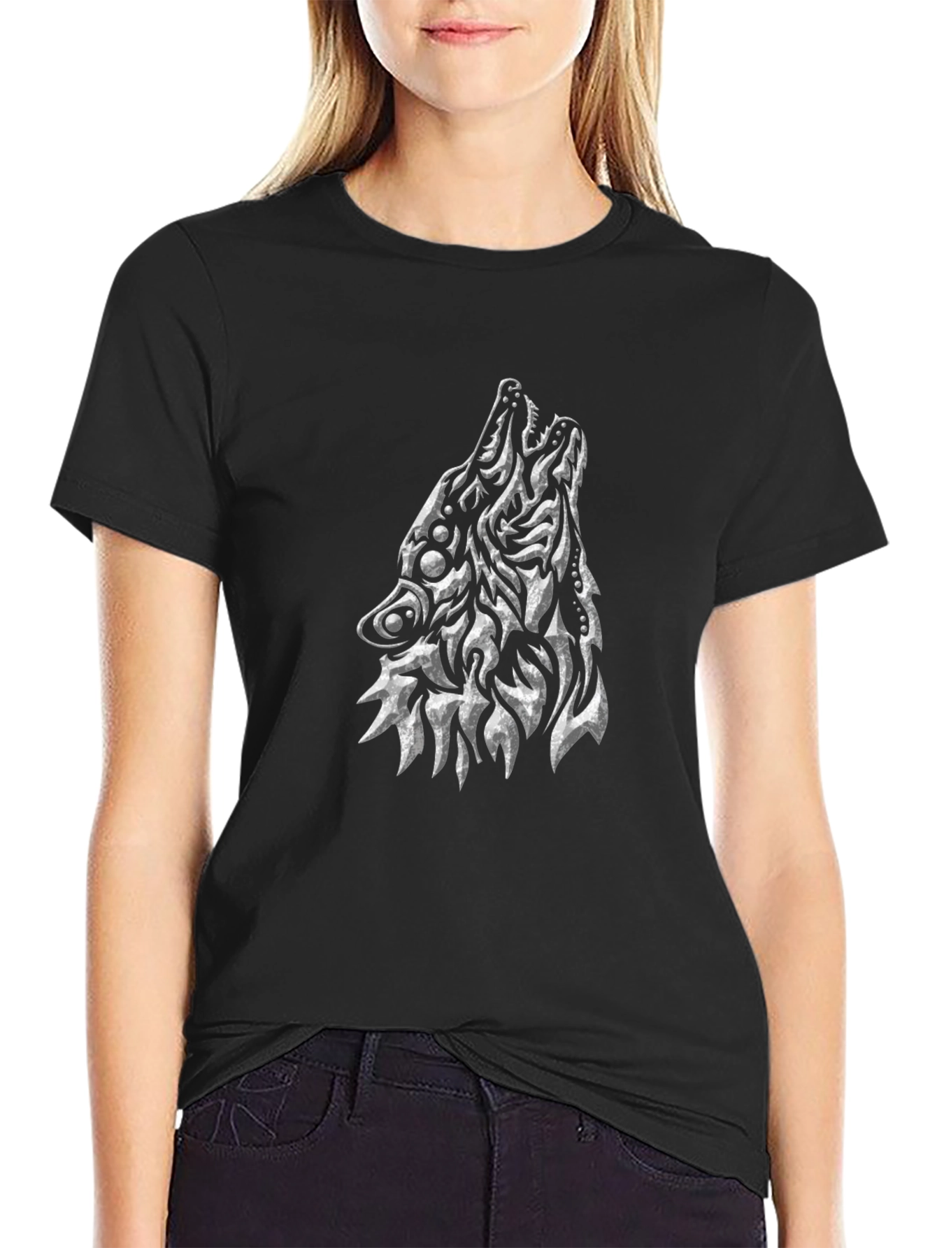 Abstract Wolf Graphic Black T-Shirt