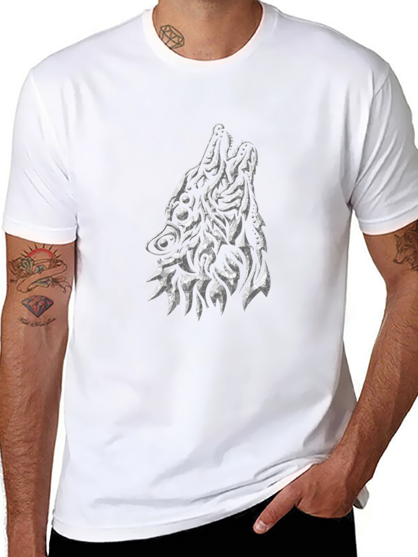 Abstract Wolf Graphic Black T-Shirt