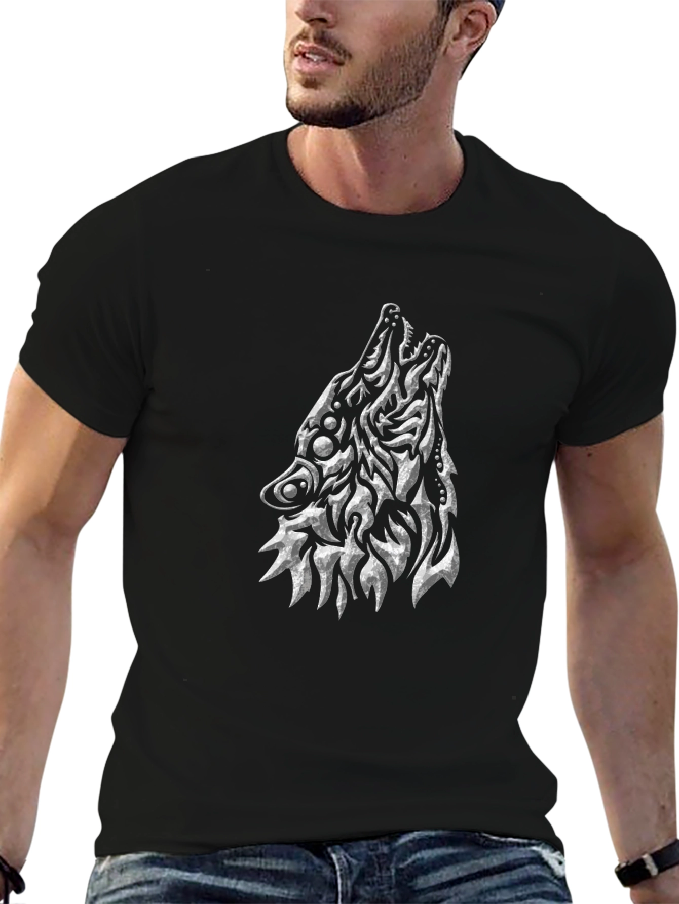 Abstract Wolf Graphic Black T-Shirt