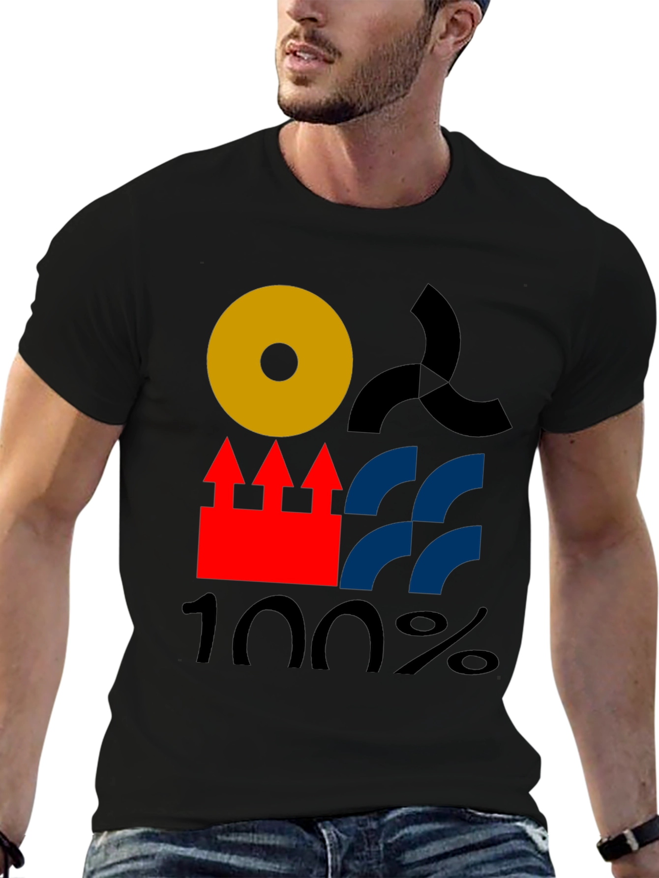 Modern Geometric Graphic Tee - Black