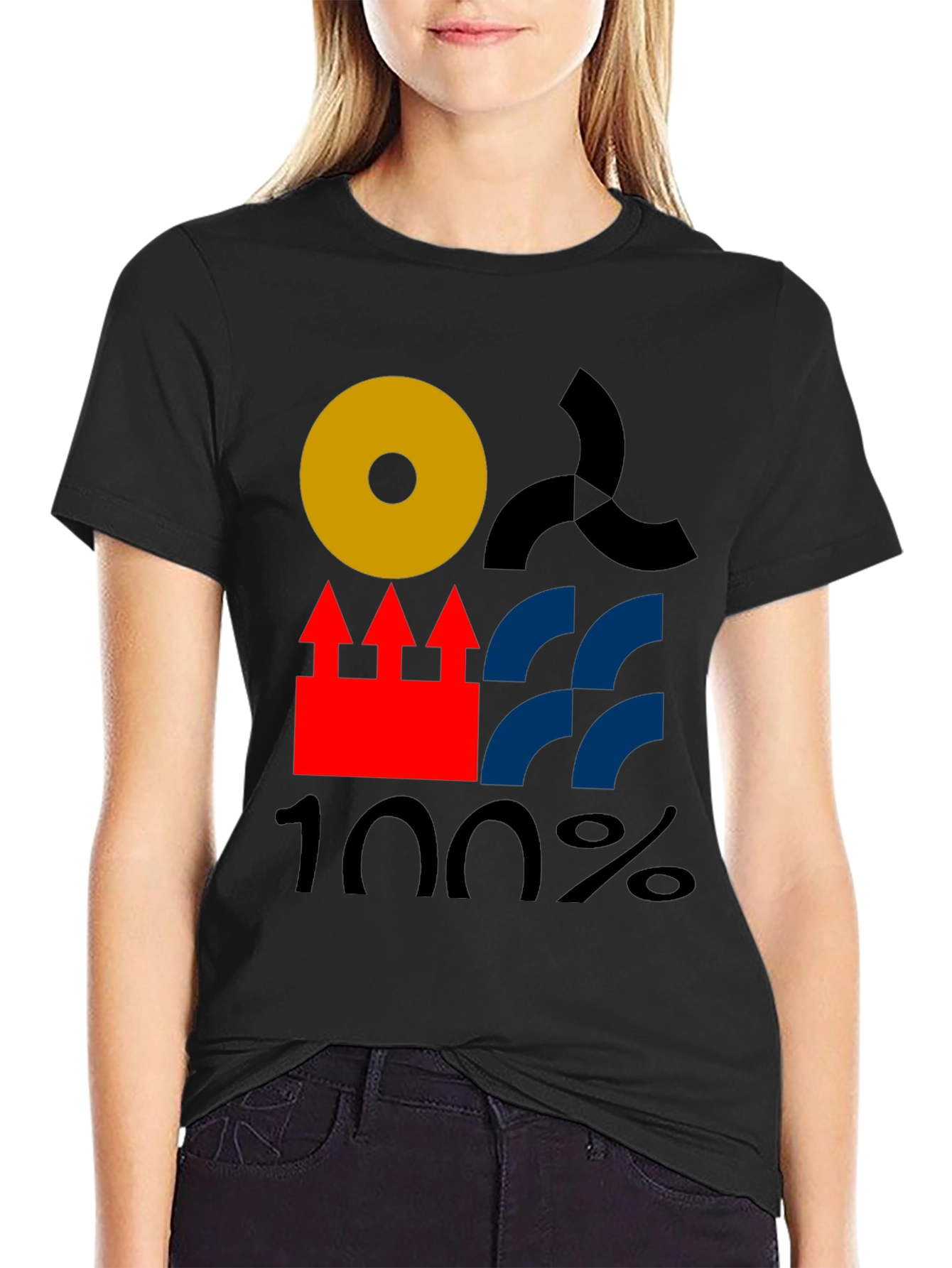 Modern Geometric Graphic Tee - Black